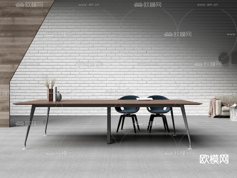 现代金属条形会议桌3d模型下载(渲染图1)