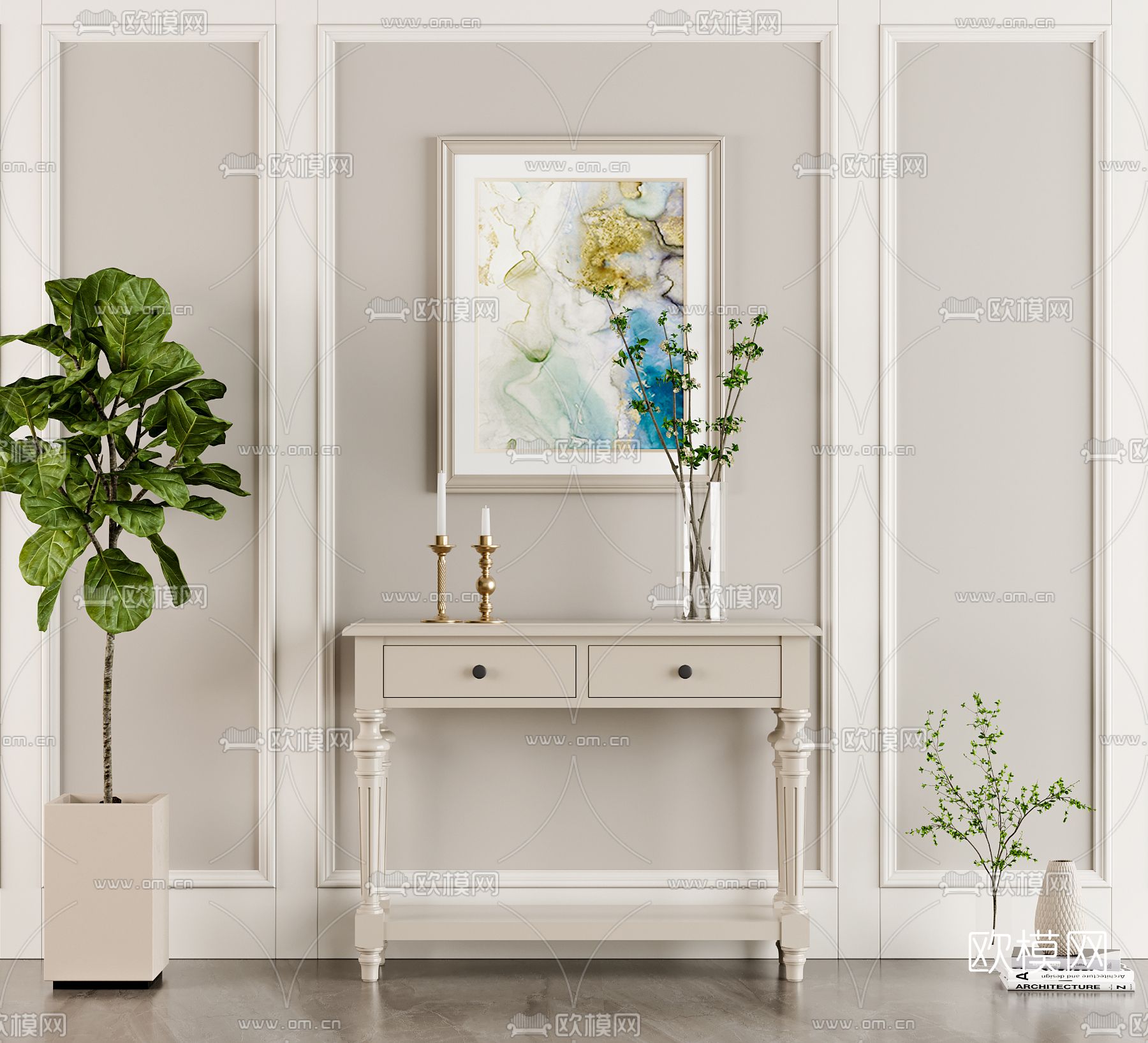 美式端景柜3d模型下载