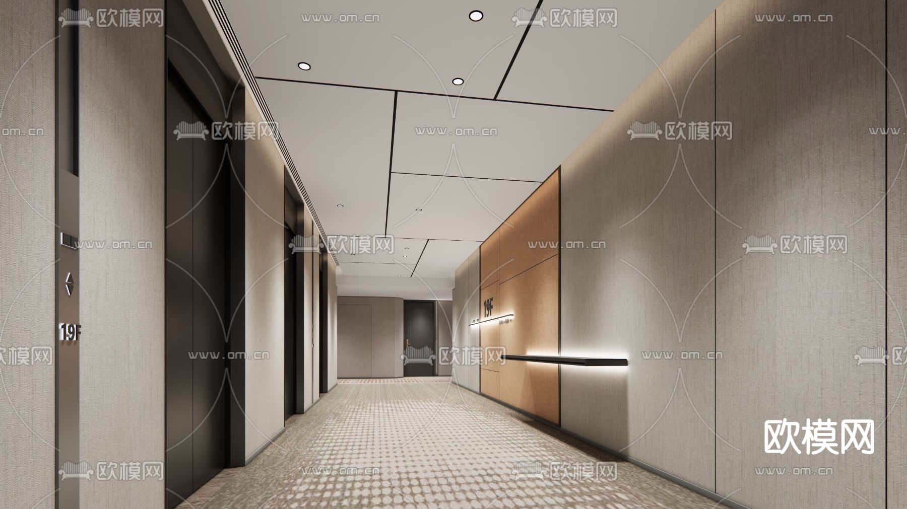 现代酒店玄关过道su模型下载（渲染图1）