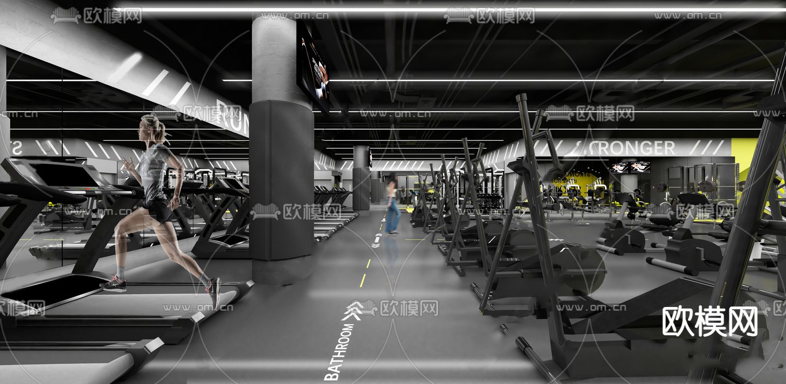 现代健身房su模型下载（渲染图2）