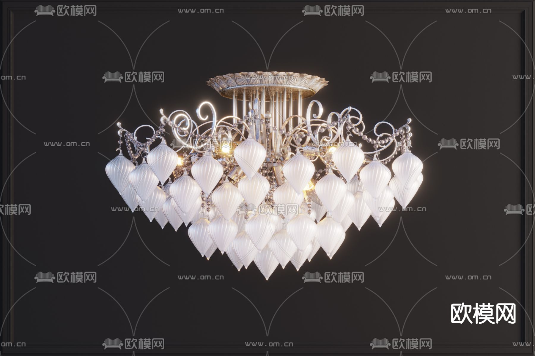 欧式花苞多层水晶吊灯3d模型下载