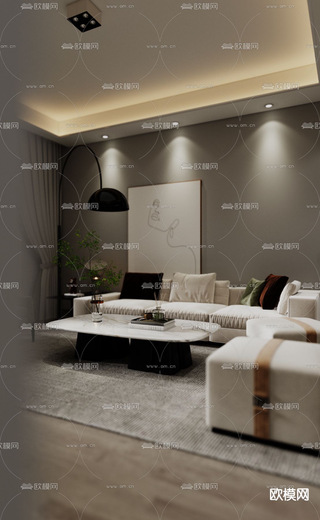 现代高级灰客餐厅免费3d模型下载（渲染图2）