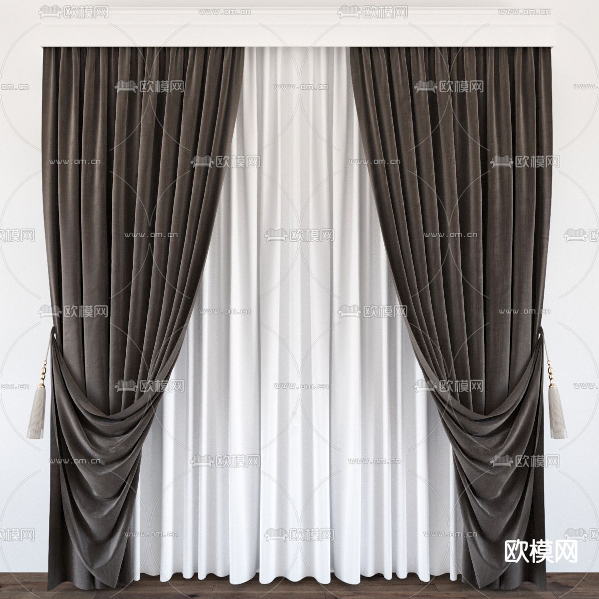 现代黑色窗帘3d模型下载