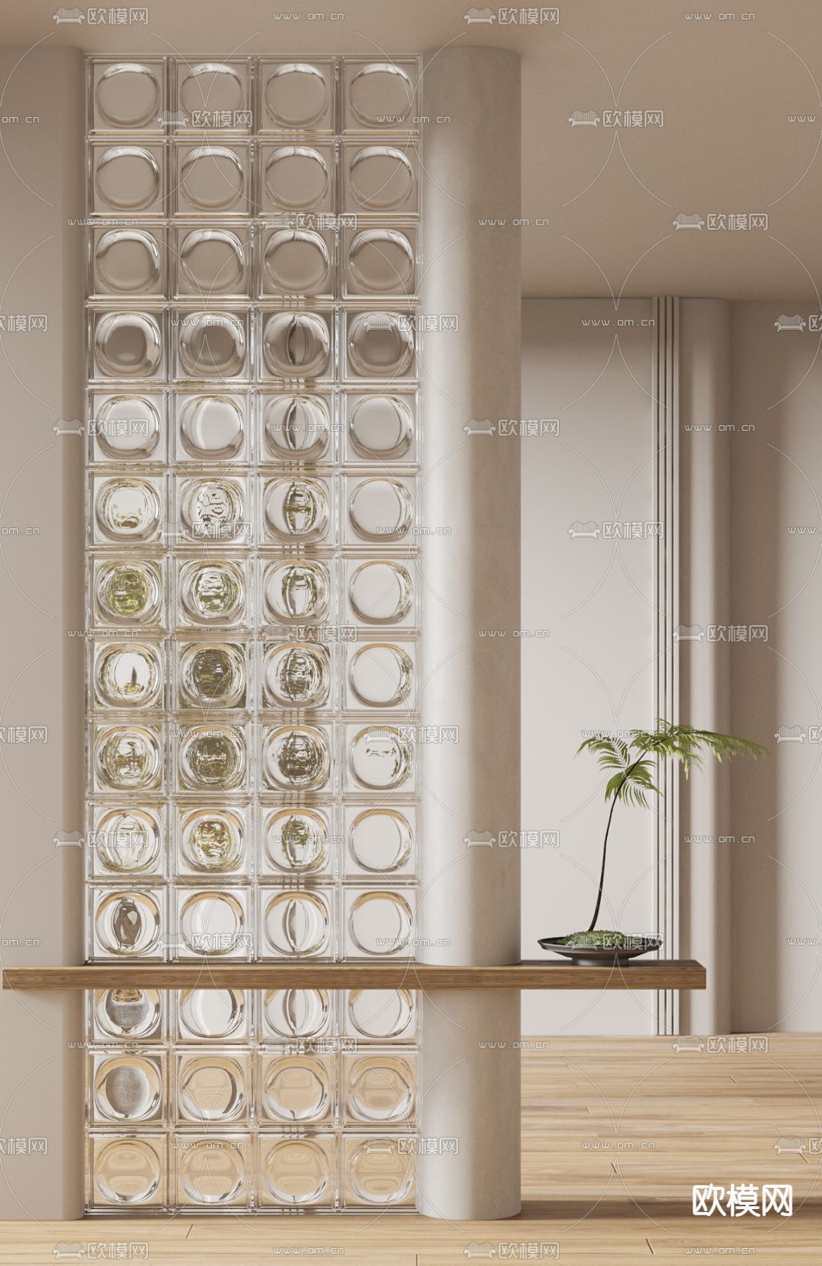 奶油风玻璃砖屏风隔断3d模型下载（渲染图5）