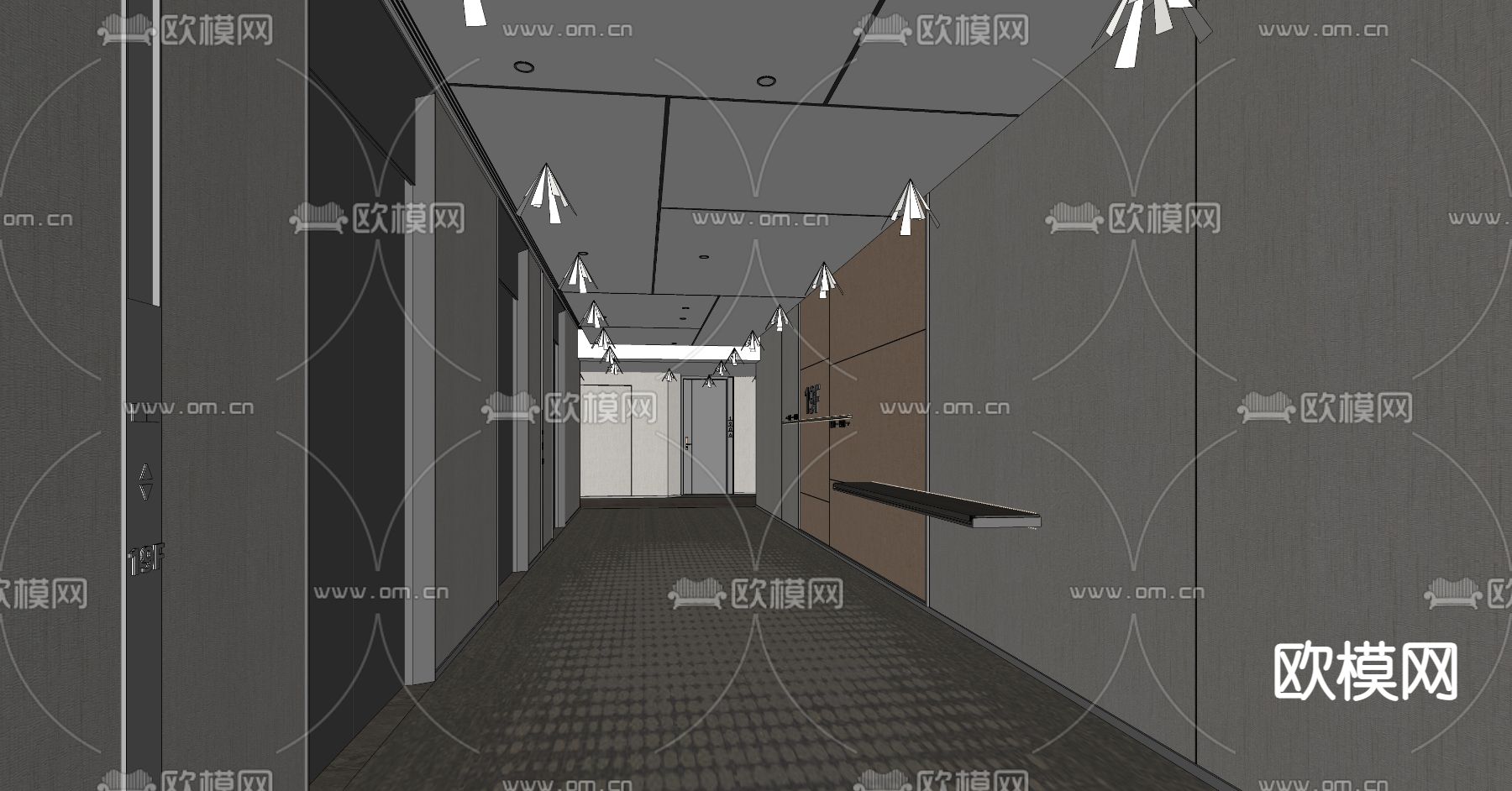 现代酒店玄关过道su模型下载（渲染图3）