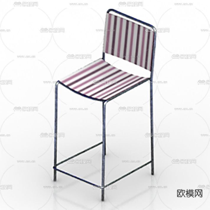 美式简约金属条纹布艺吧台椅免费3d模型下载