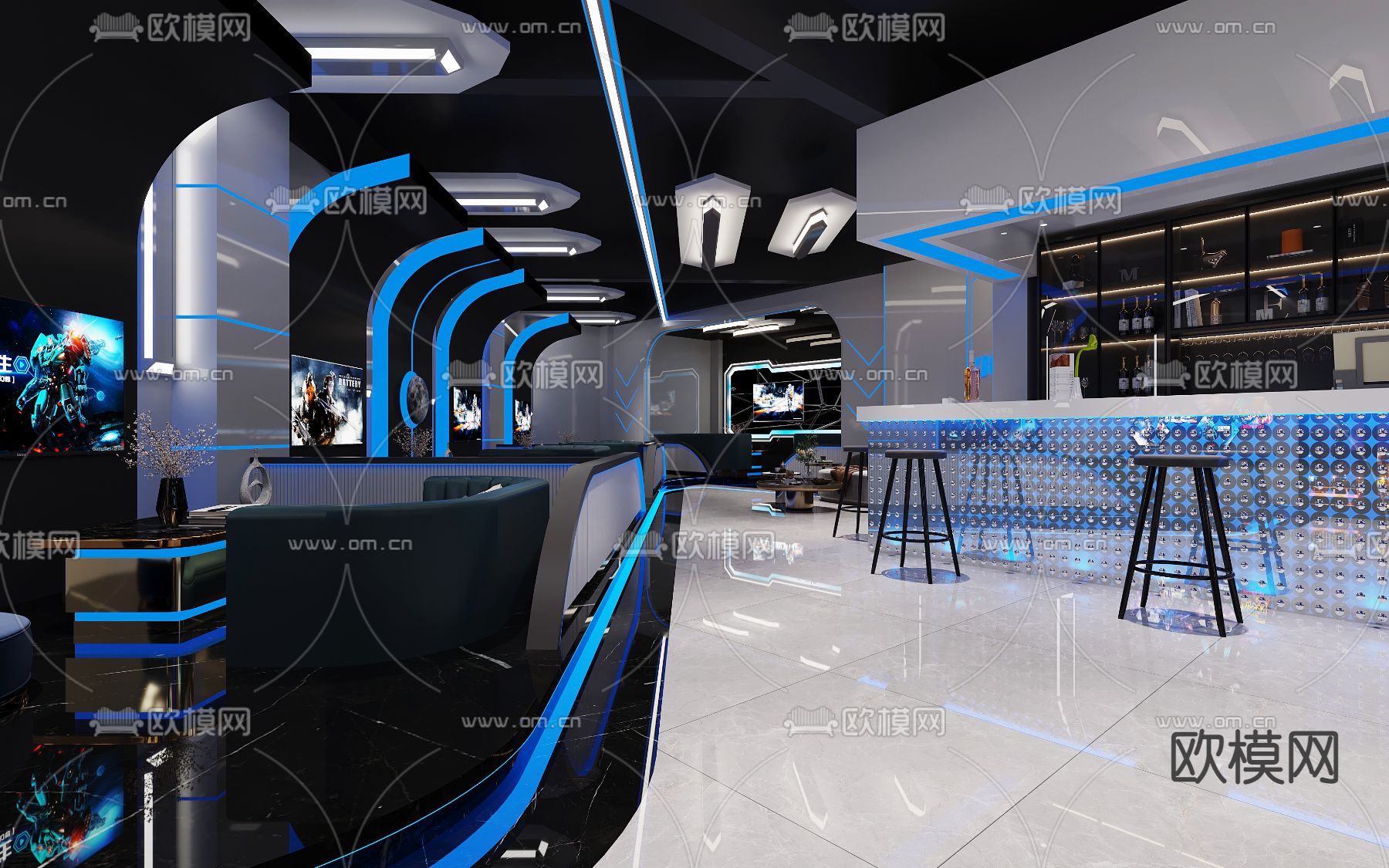 现代电竞奶茶店免费3d模型下载（渲染图2）