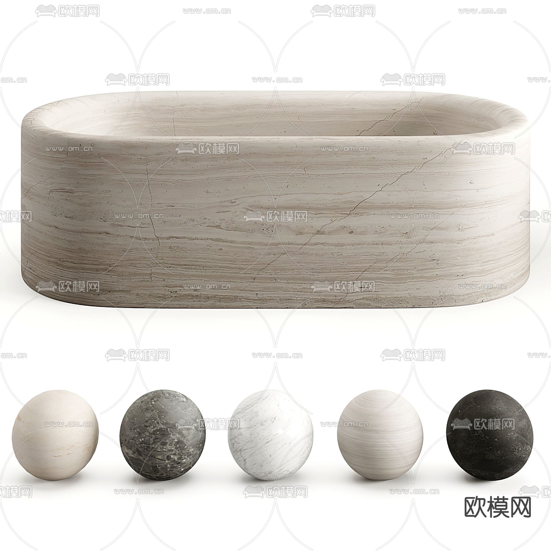 侘寂石材浴缸3d模型下载（渲染图3）