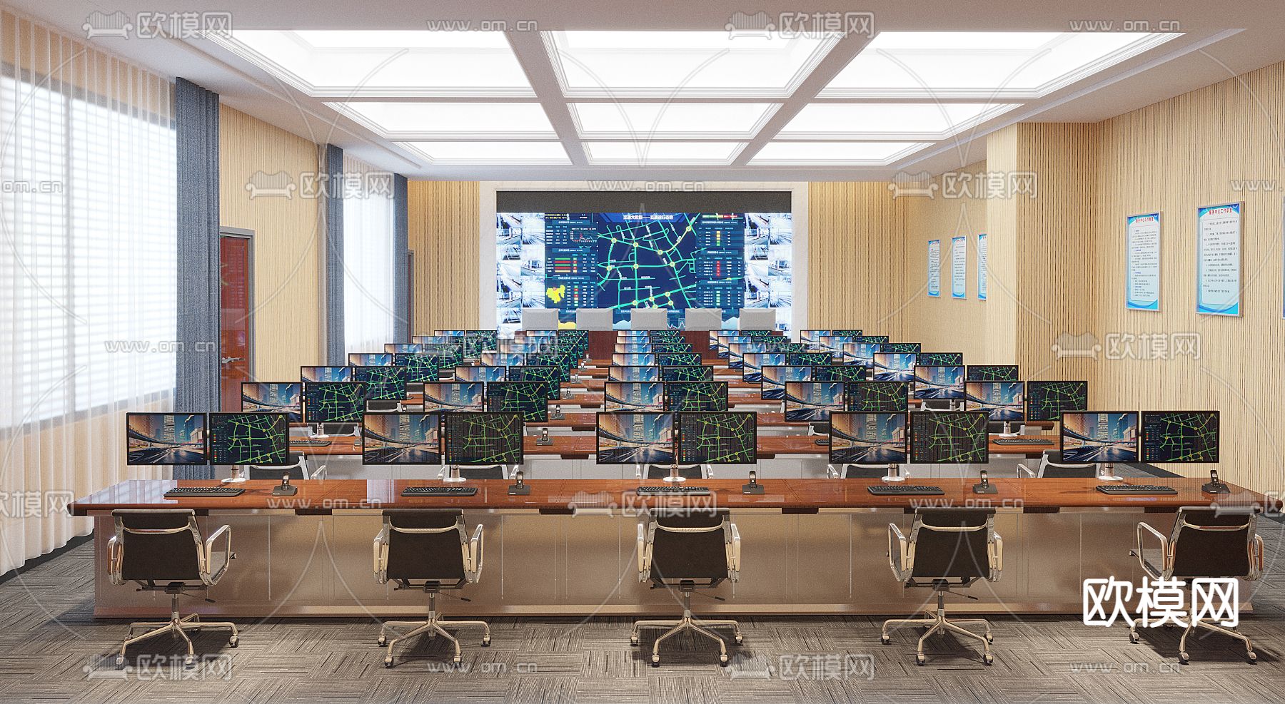 现代指挥控制监控室免费3d模型下载