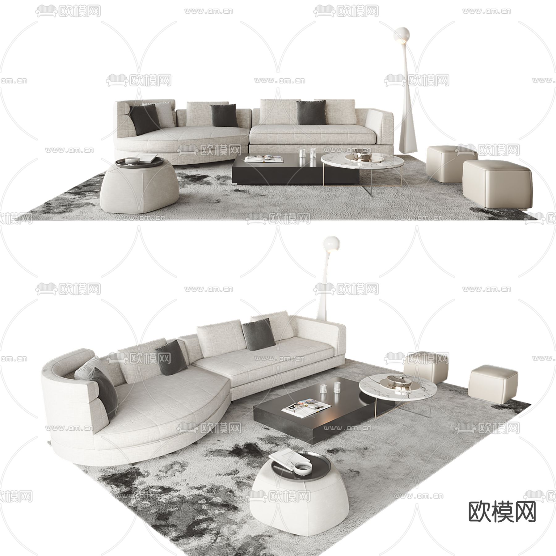 现代奶油沙发组合3d模型