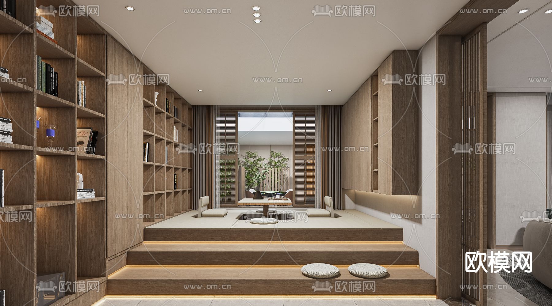 现代榻榻米书房免费3d模型下载