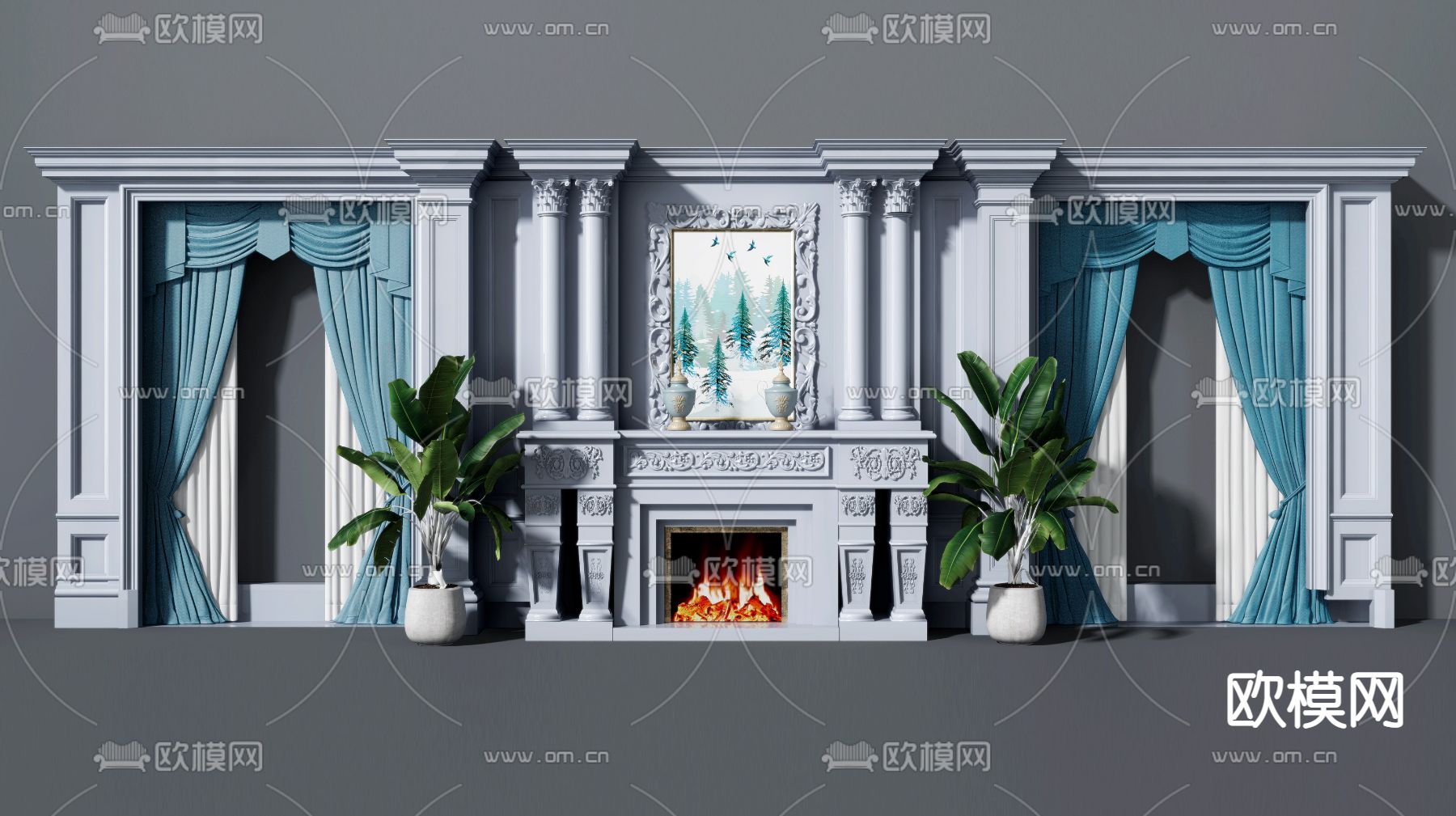 欧式壁炉su模型下载（渲染图1）