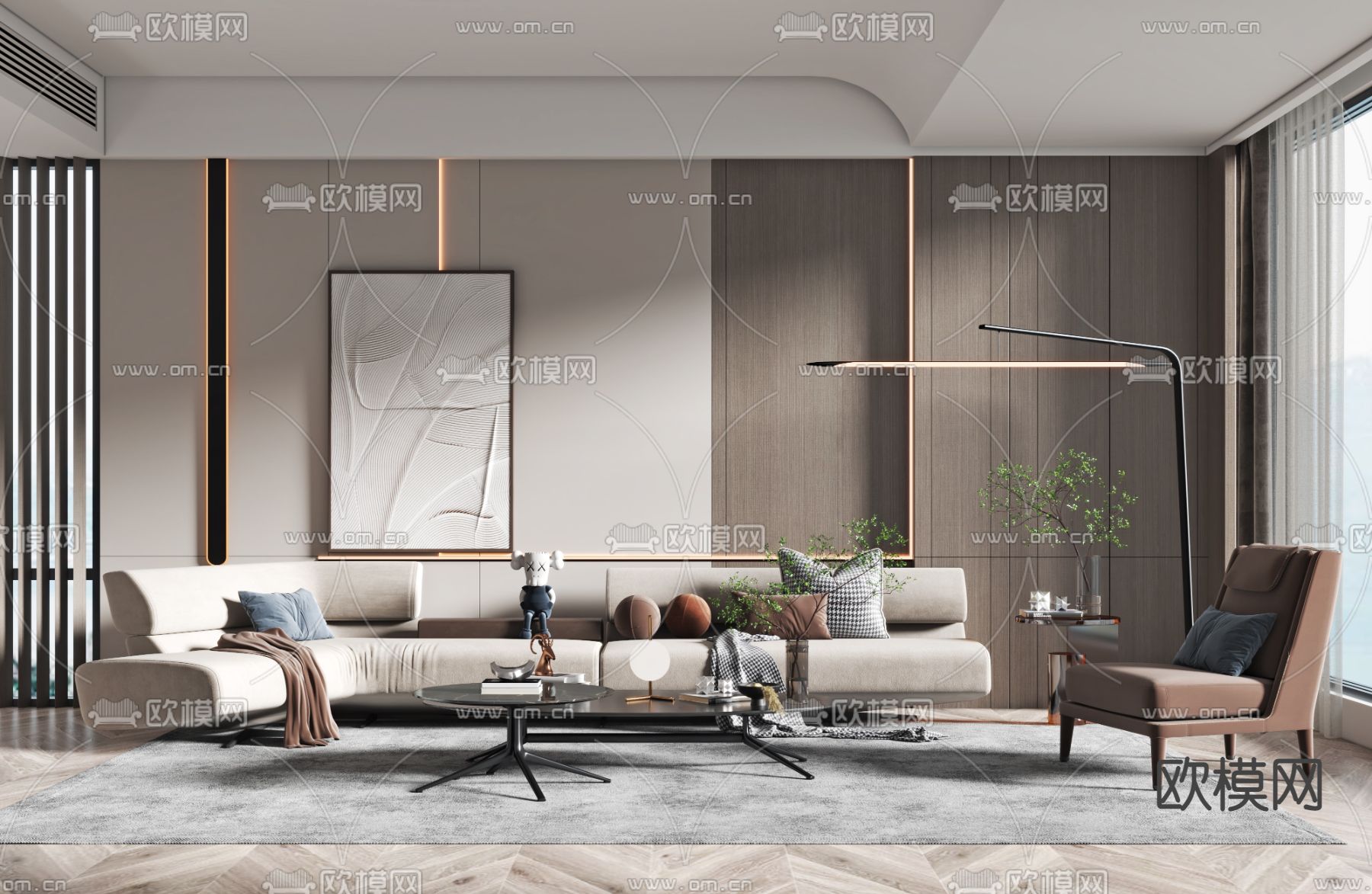 现代转角沙发组合3d模型