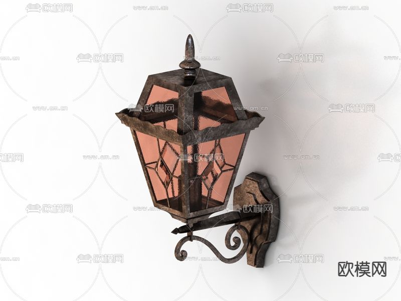美式复古做旧铁艺雕花玻璃壁灯免费3d模型