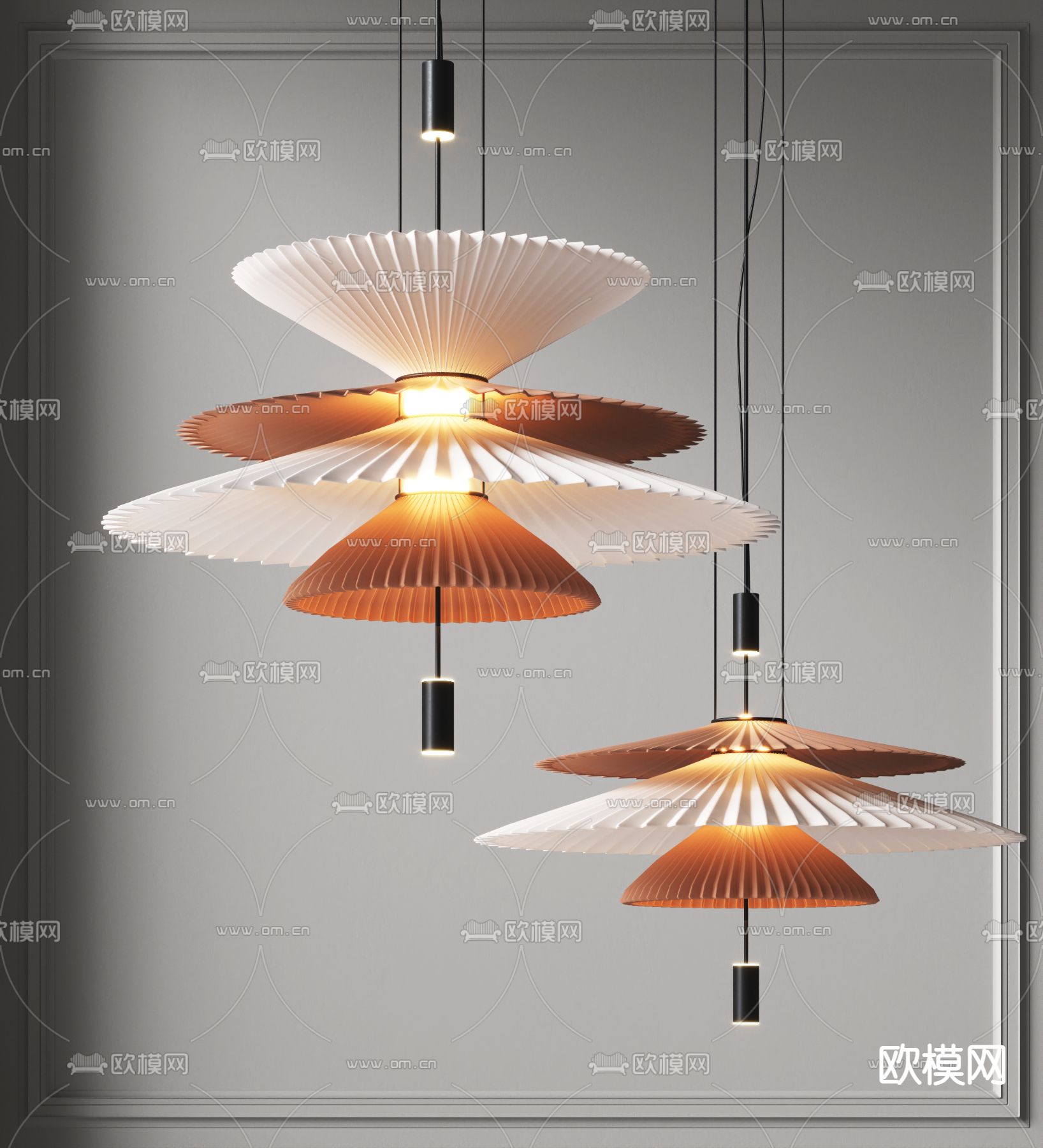 现代金属伞状多层吊灯3d模型下载