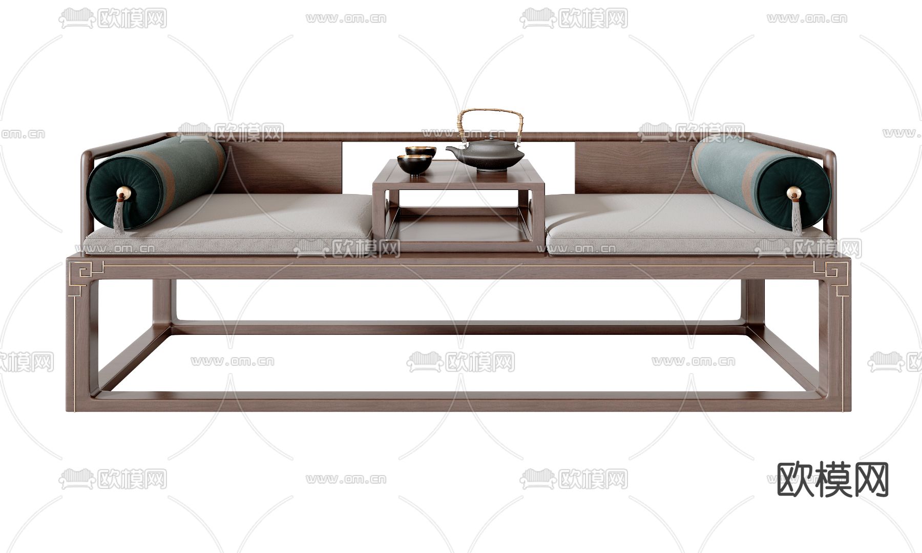 新中式实木罗汉床3d模型下载（渲染图3）