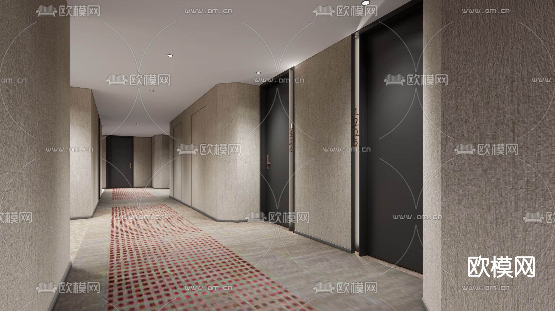 现代酒店玄关过道su模型下载（渲染图2）