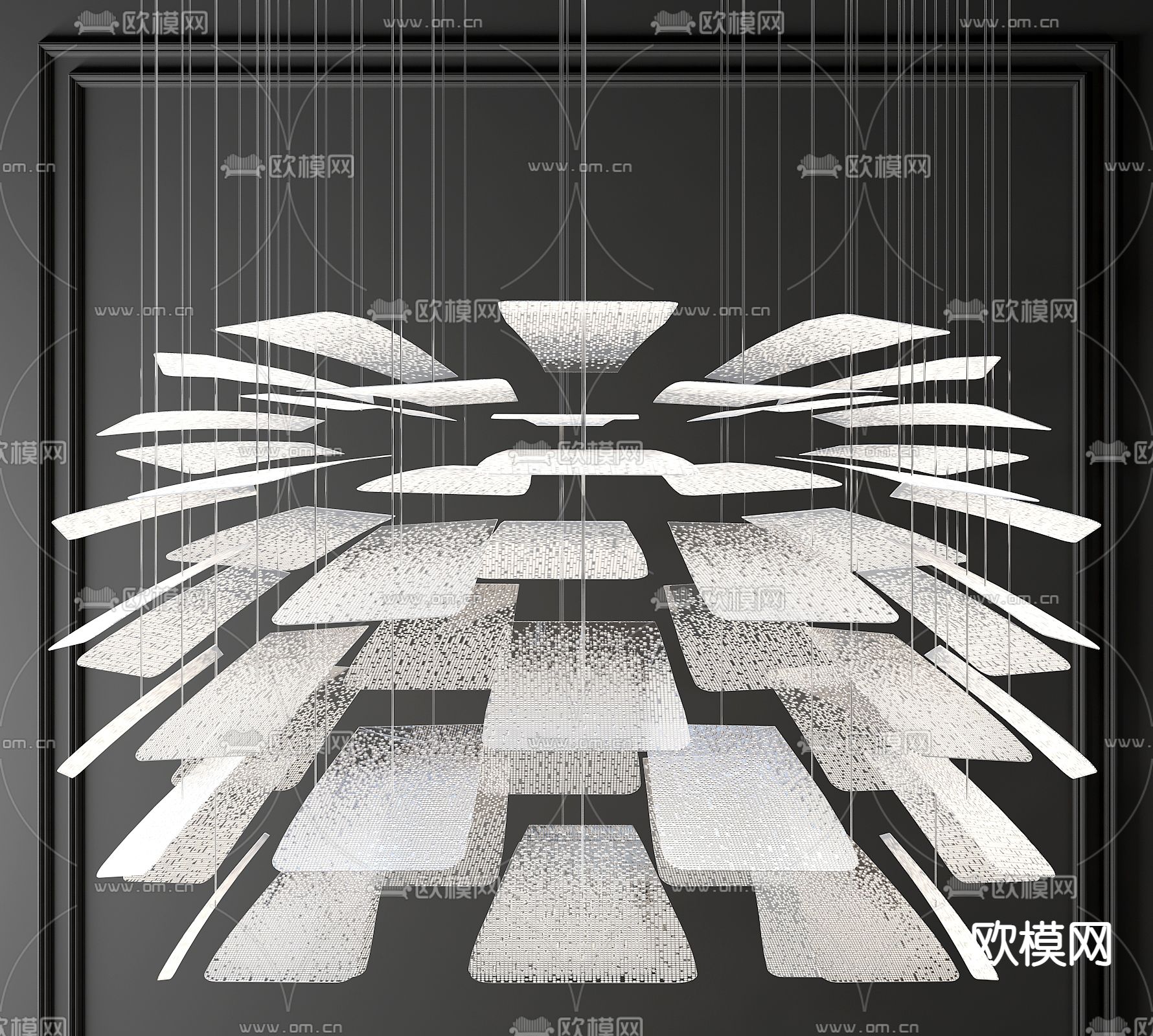 新中式多层水晶吊灯3d模型下载