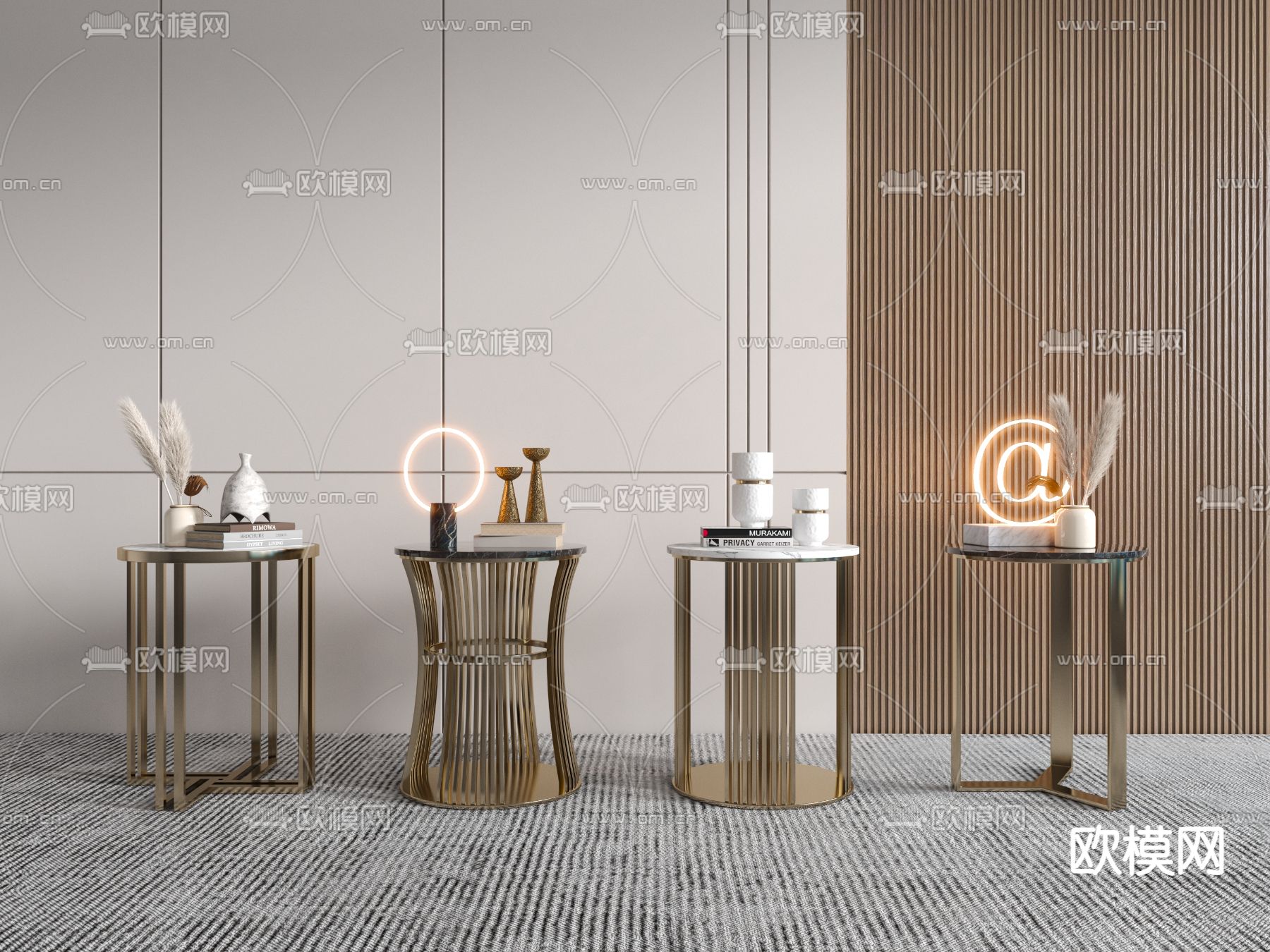 现代金属圆形边几组合3d模型下载