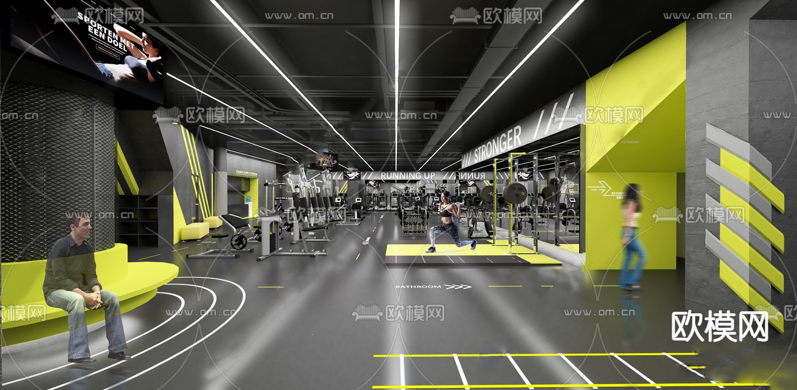 现代健身房su模型下载（渲染图1）