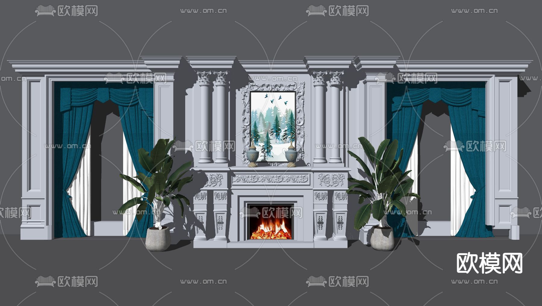 欧式壁炉su模型下载（渲染图2）
