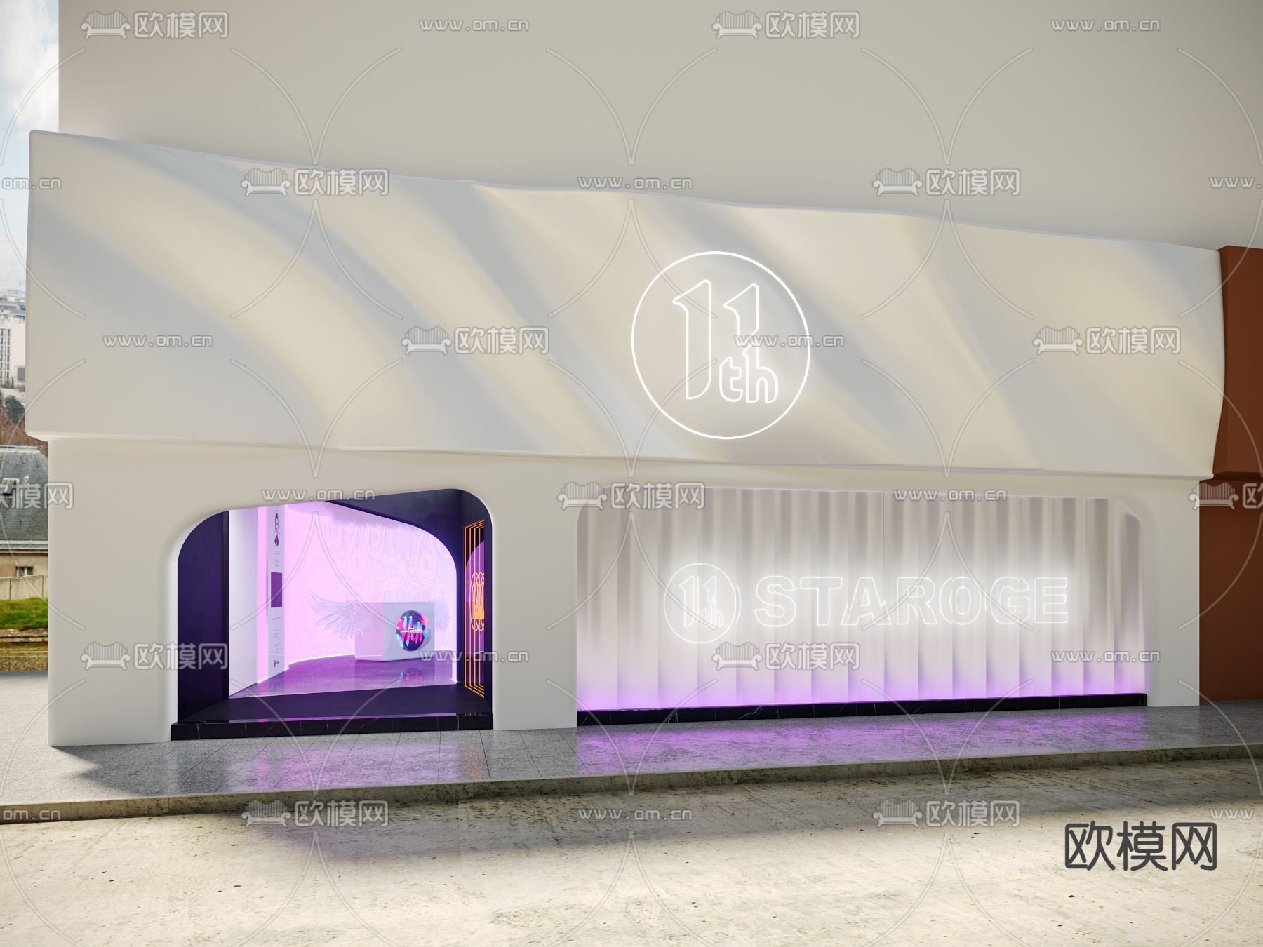 现代美容院门头外立面3d模型下载（渲染图1）