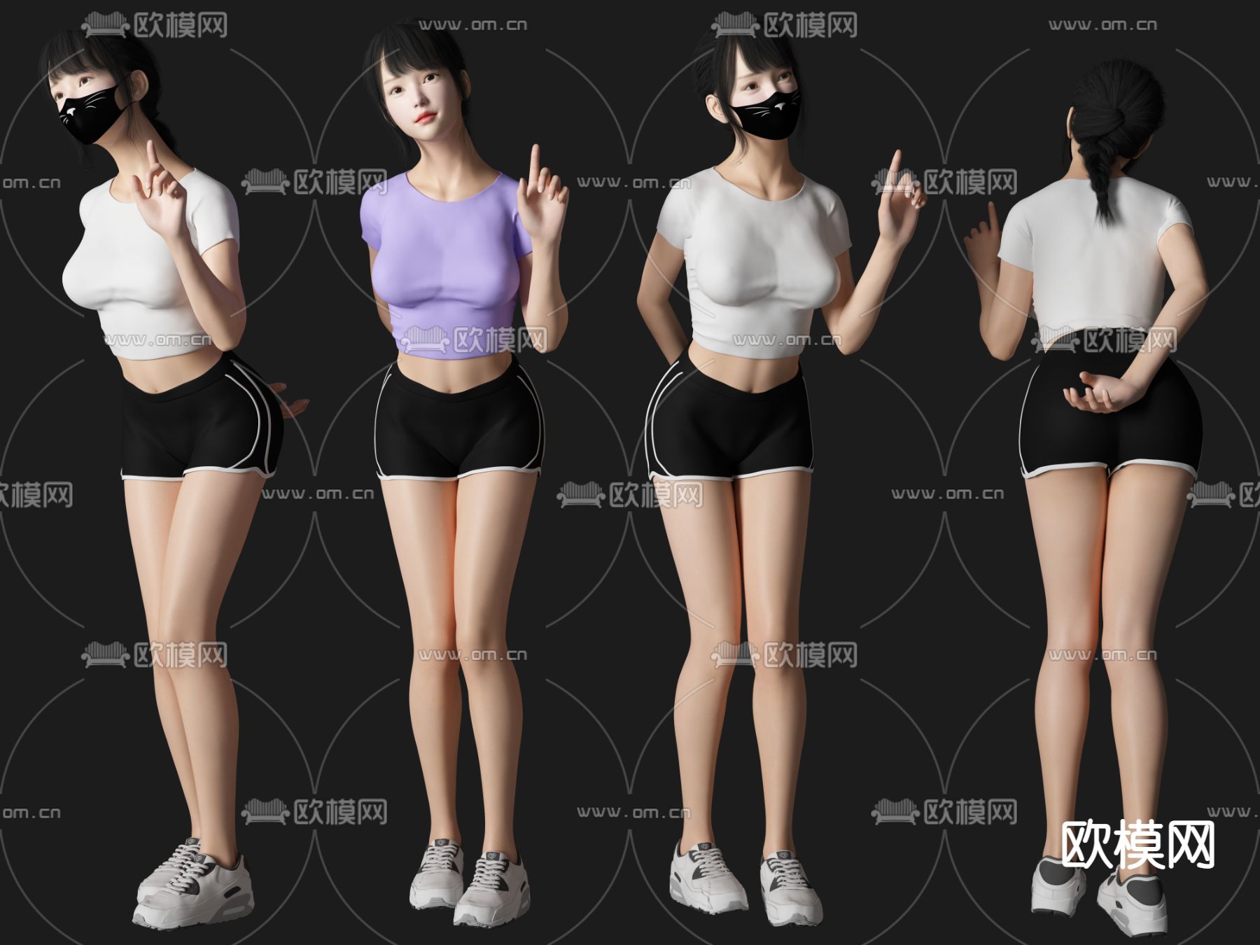 现代戴口罩美女人物su模型下载（渲染图1）