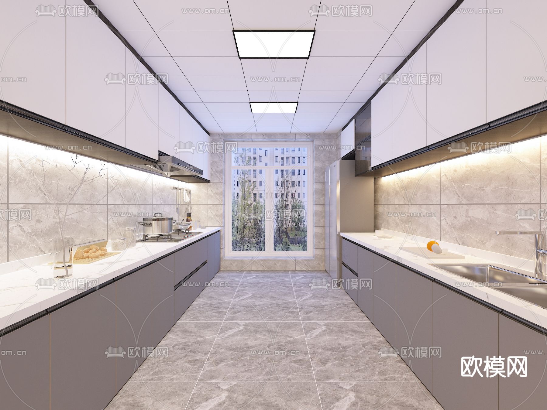 现代客厅餐厅免费3d模型下载（渲染图3）