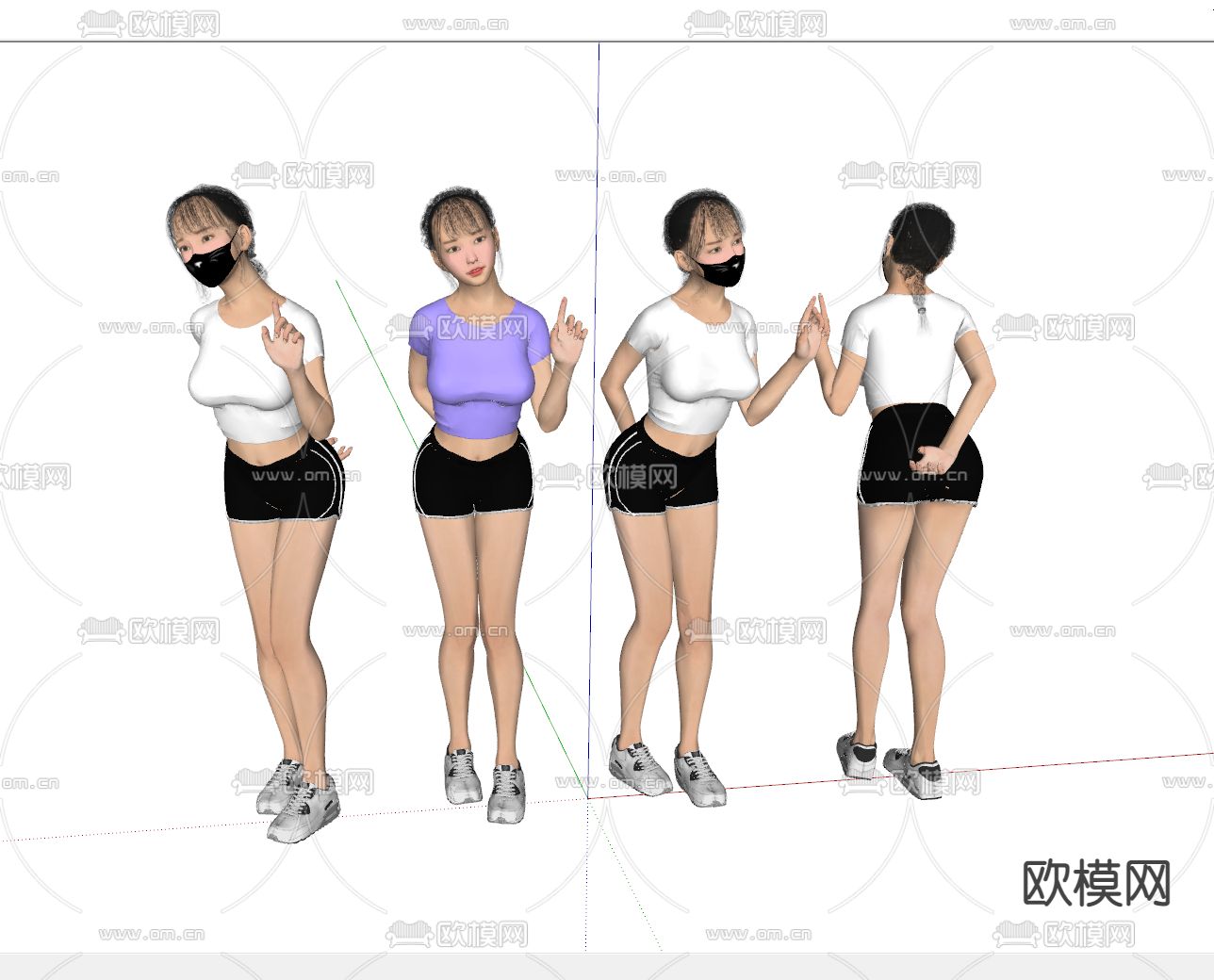 现代戴口罩美女人物su模型下载（渲染图2）