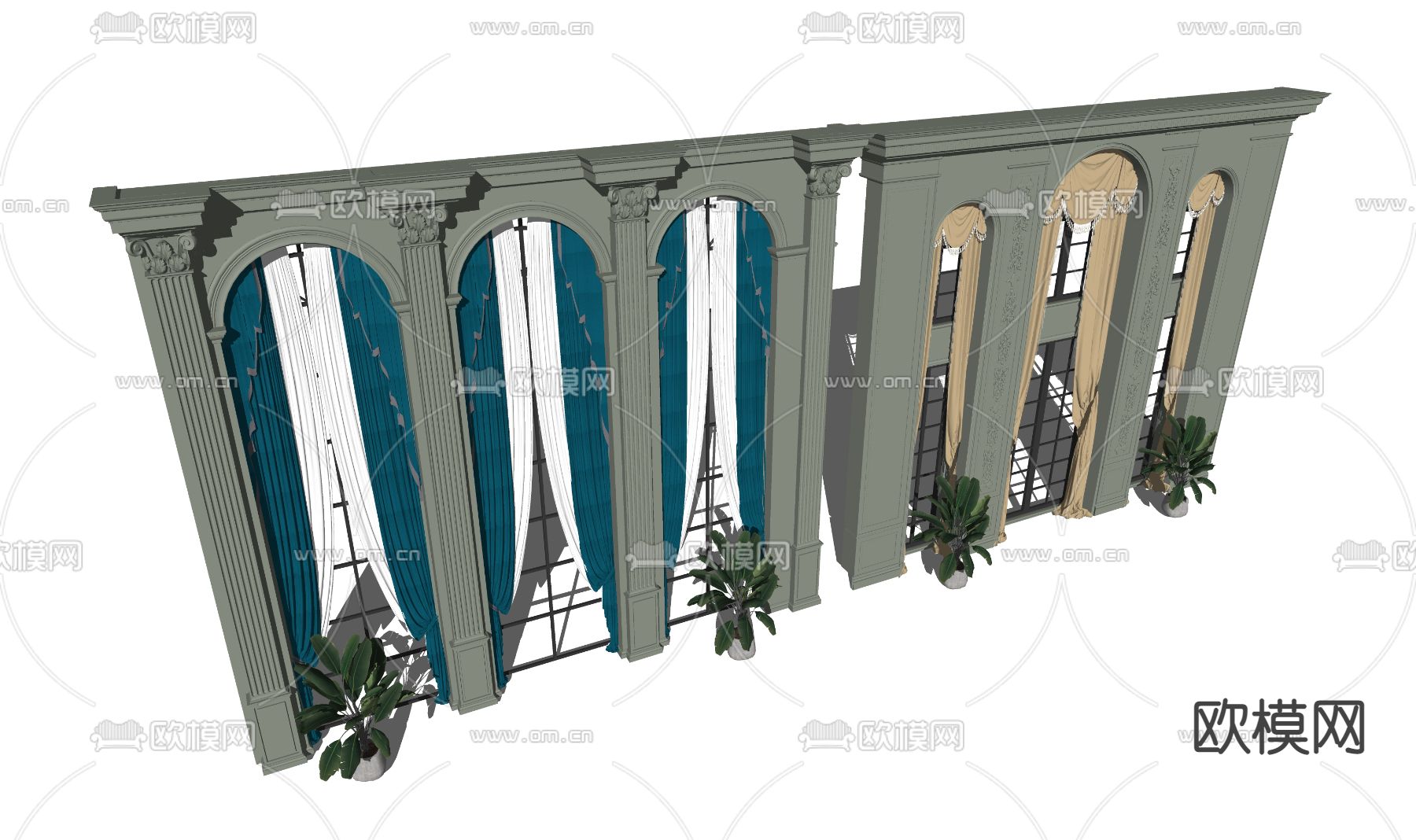欧式窗户窗帘su模型下载（渲染图3）