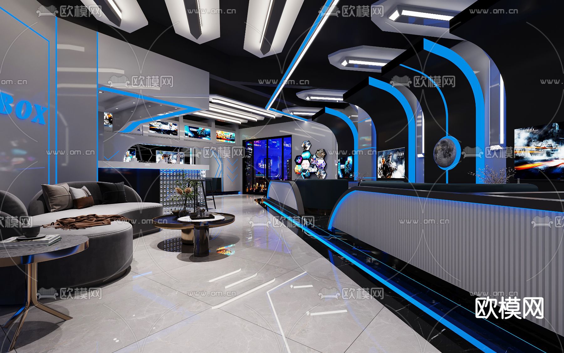 现代电竞奶茶店免费3d模型下载（渲染图1）