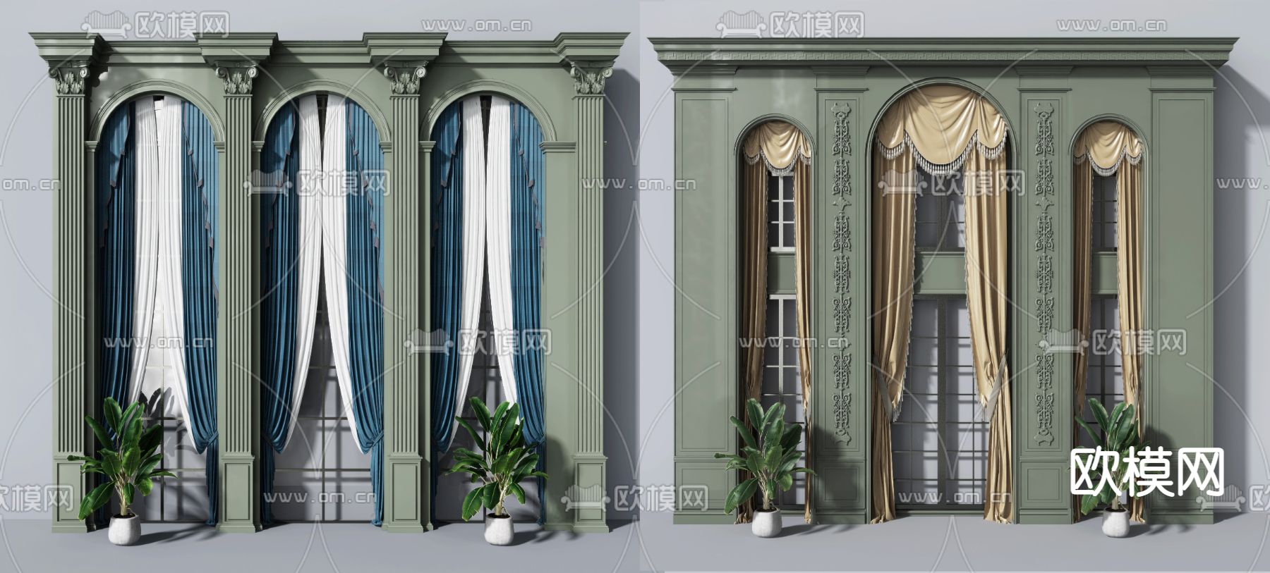 欧式窗户窗帘su模型下载（渲染图1）
