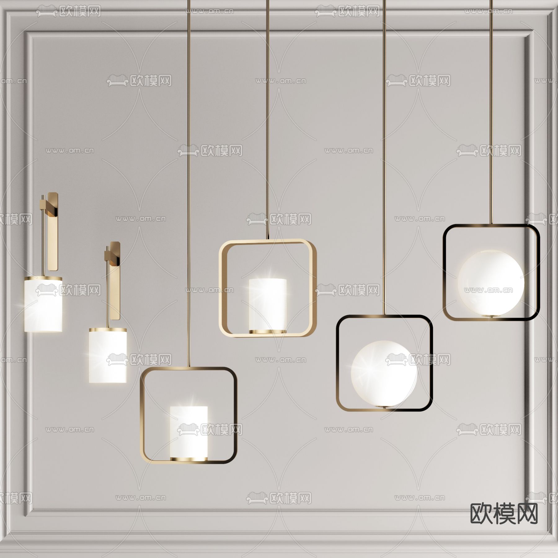 现代方形简约吊灯3d模型下载