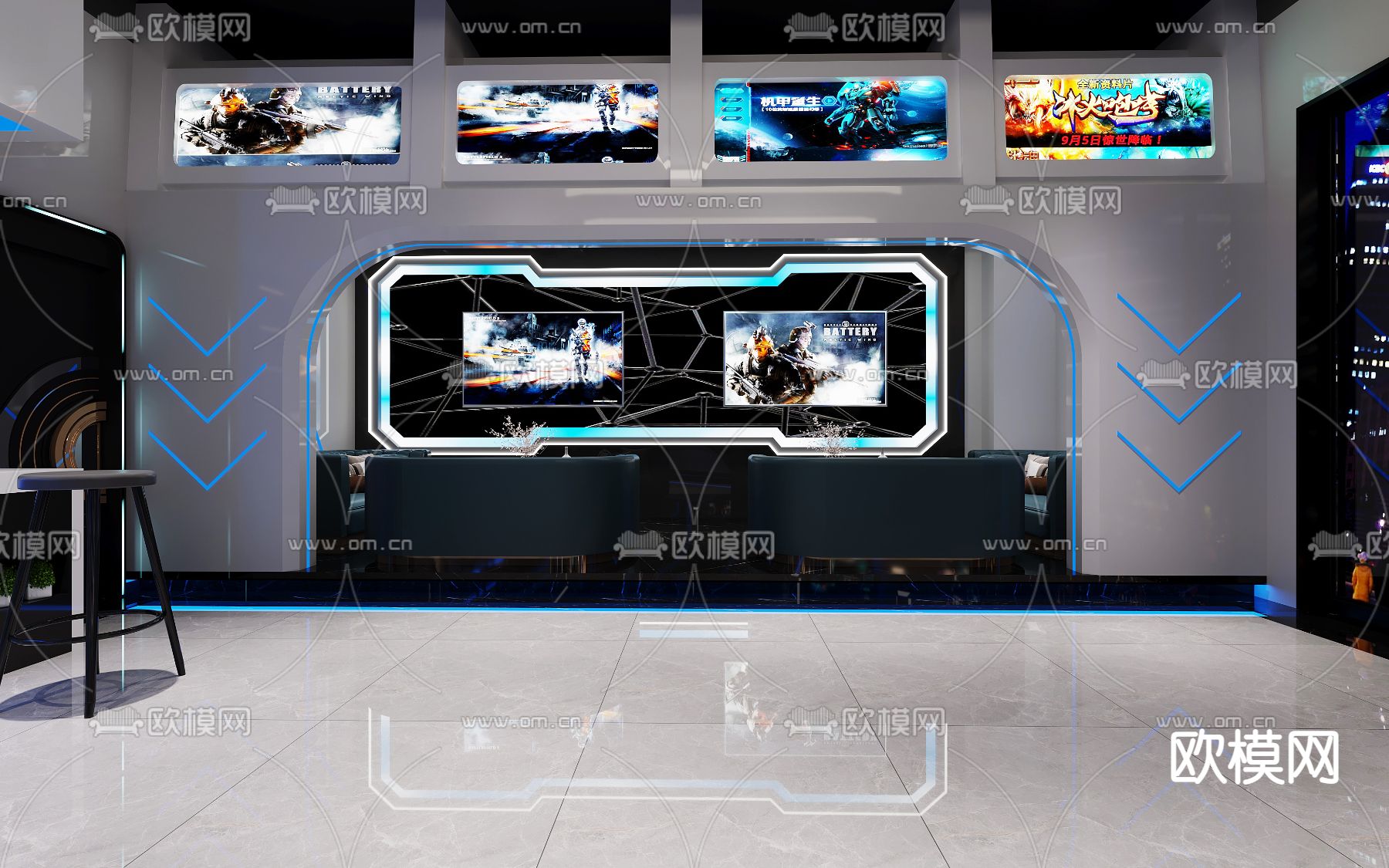 现代电竞奶茶店免费3d模型下载（渲染图3）