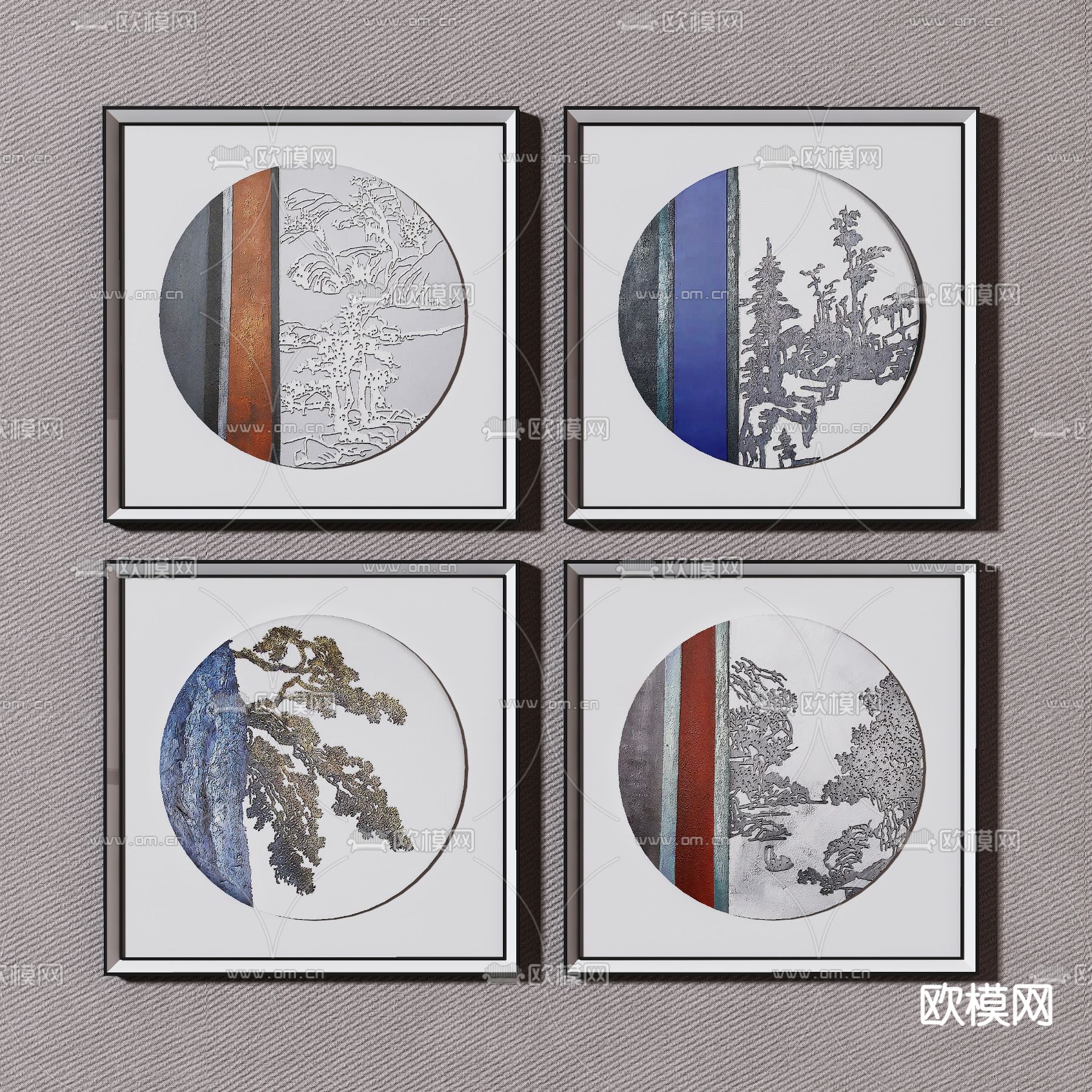 新中式抽象装饰画su模型下载