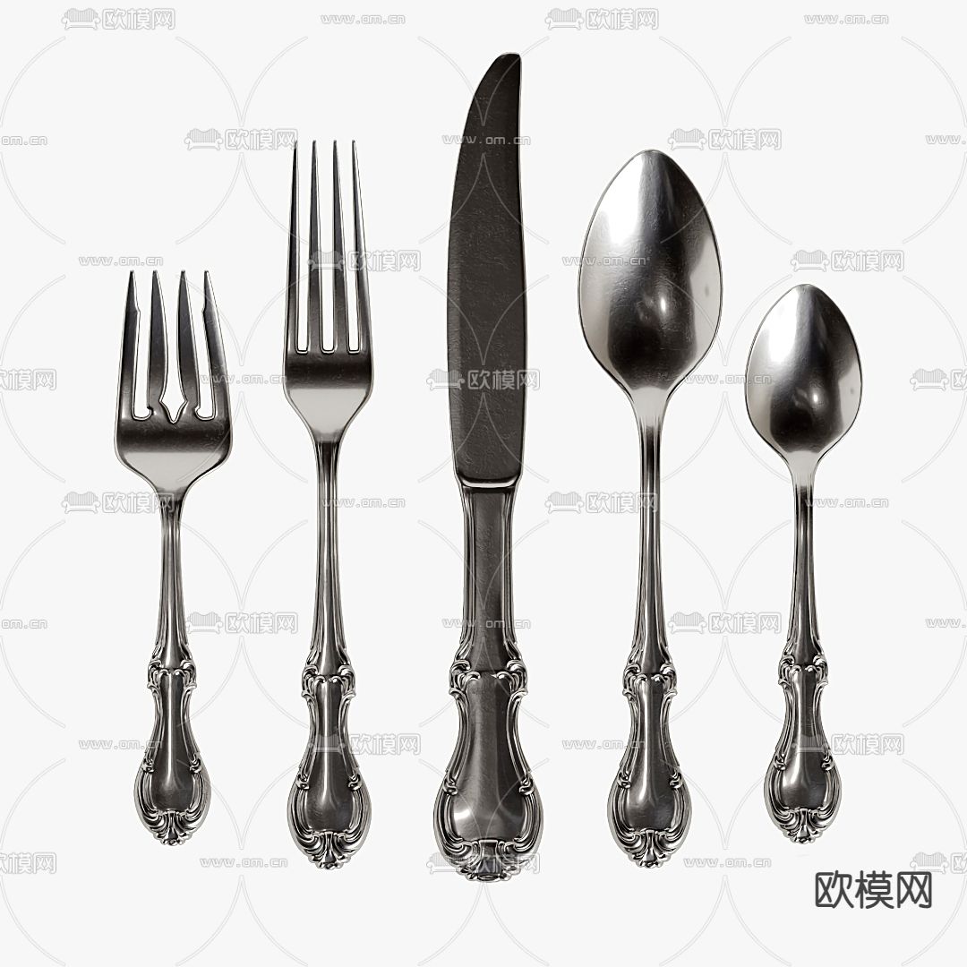 欧式餐具刀叉勺子3d模型下载
