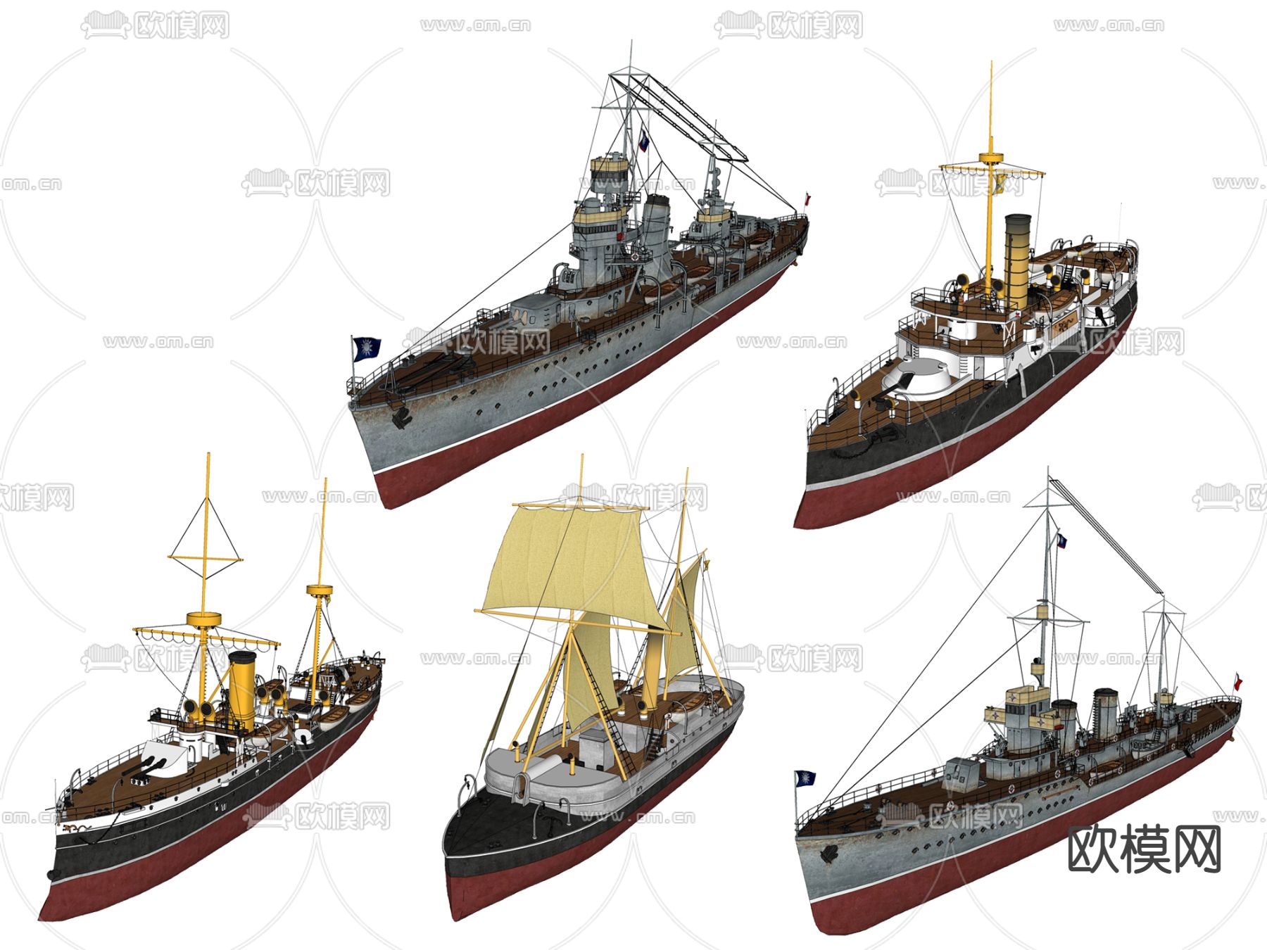 民国风军舰巡航舰su模型下载