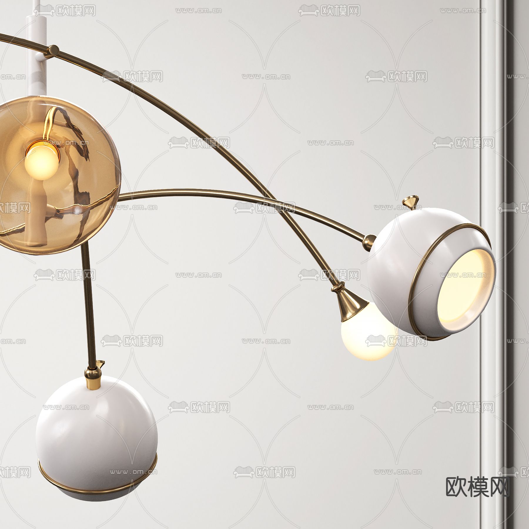 现代轻奢多头球形吊灯3d模型下载（渲染图3）