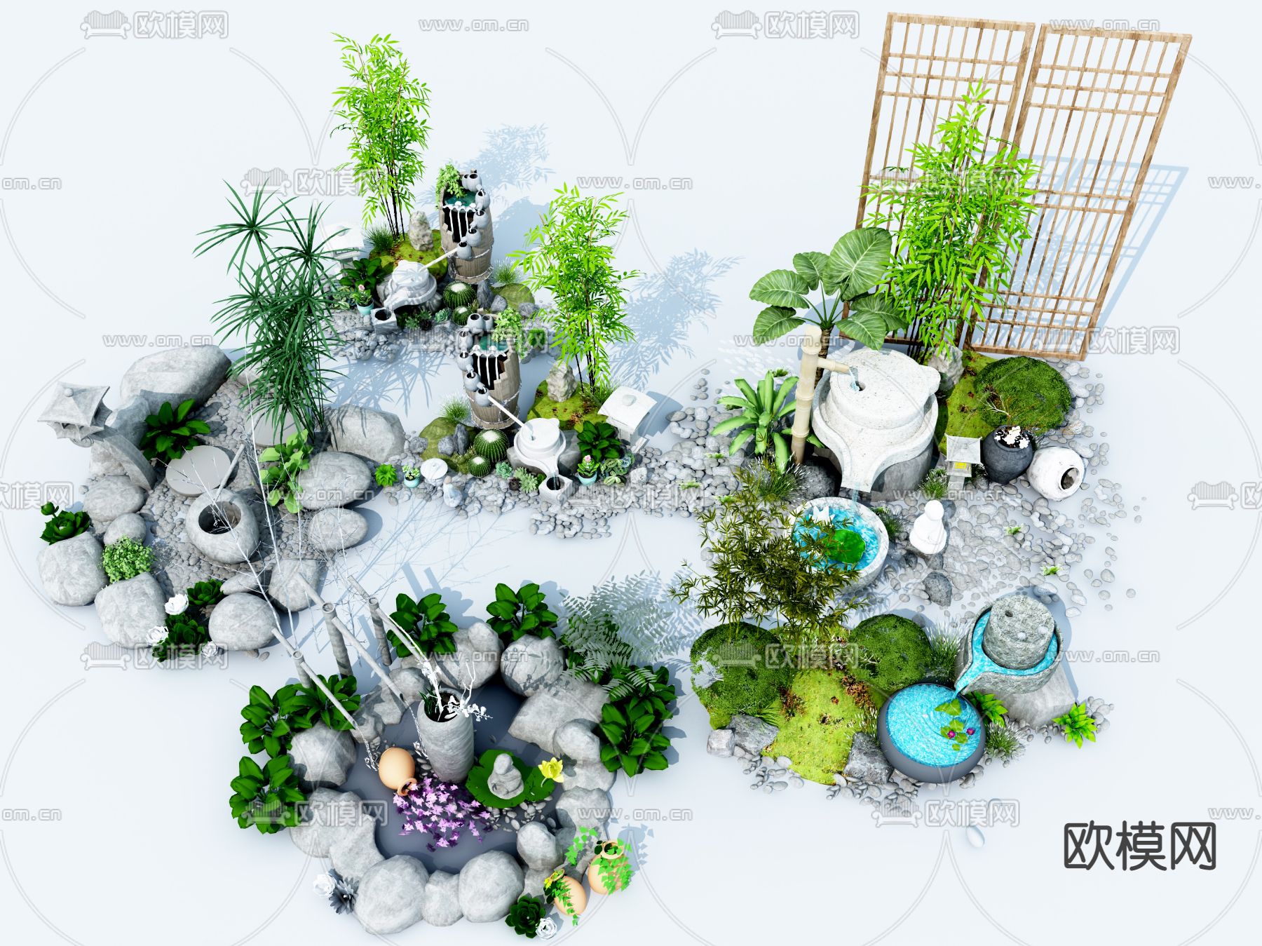 新中式喷泉景观小品免费3d模型下载