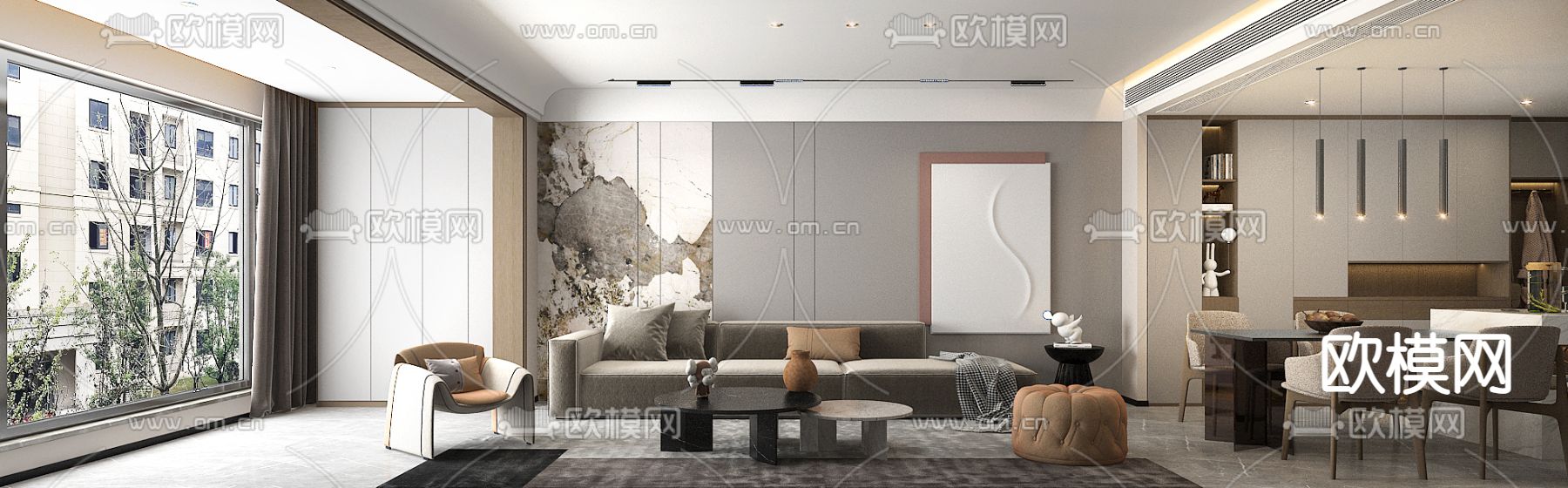 现代客厅餐厅免费3d模型