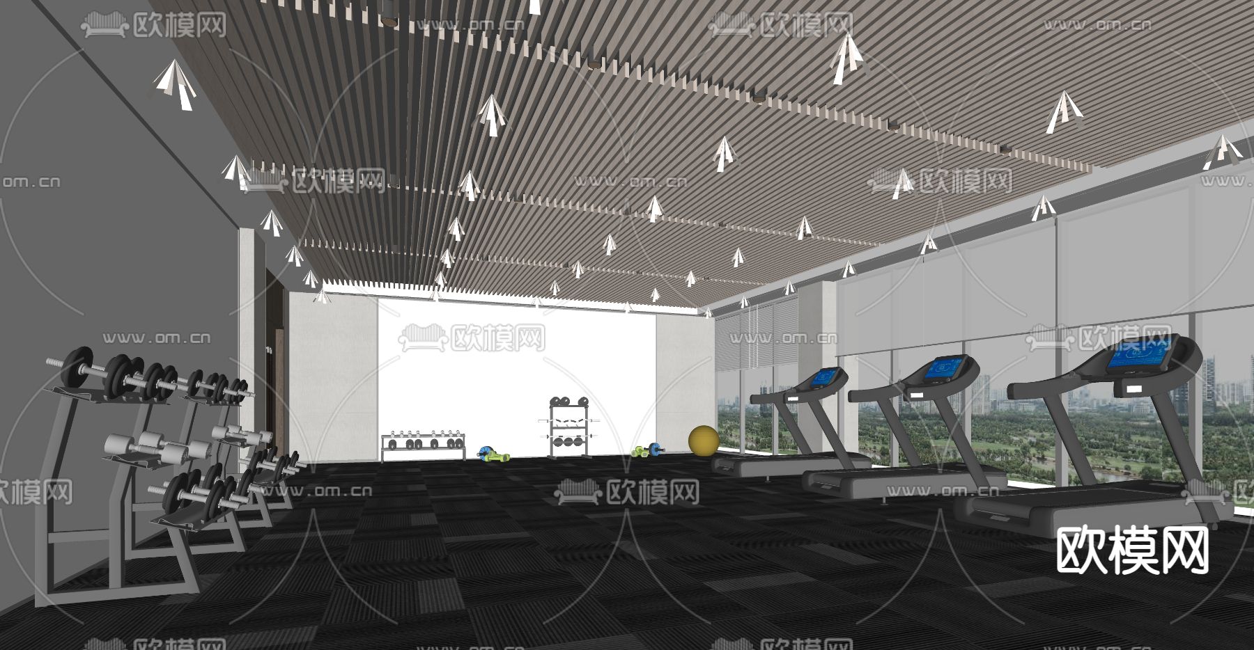 现代健身房su模型下载（渲染图2）