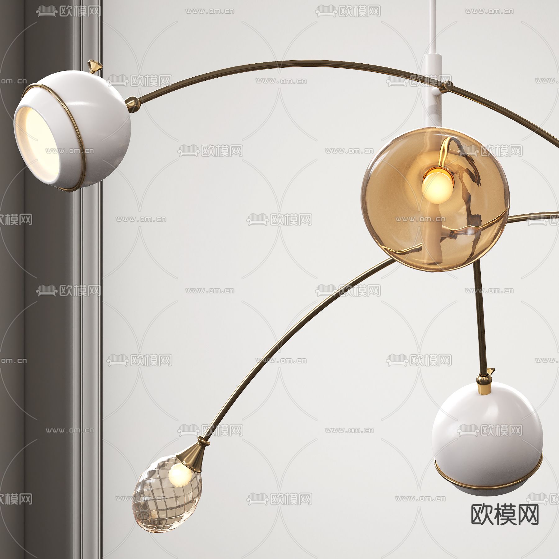 现代轻奢多头球形吊灯3d模型下载（渲染图4）