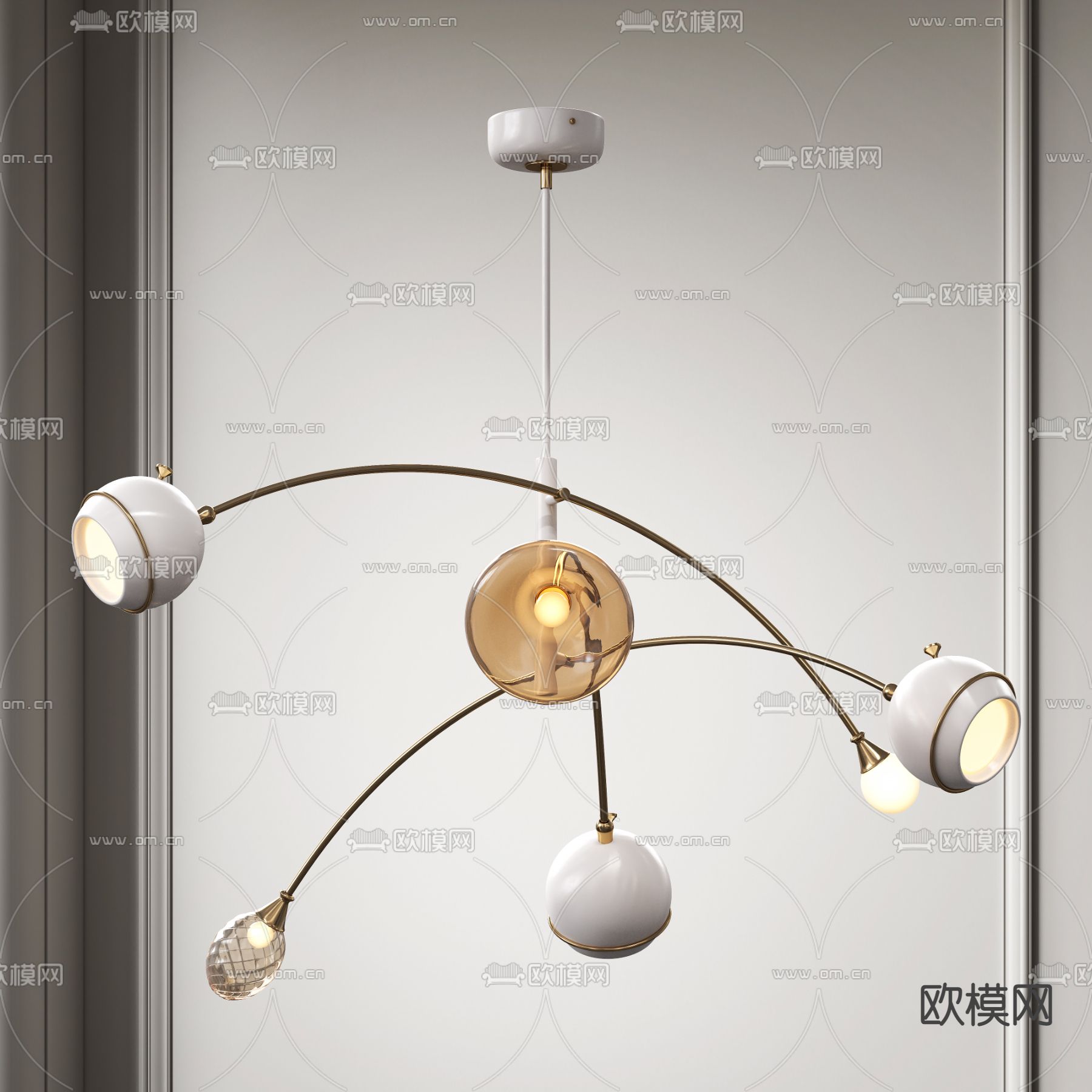 现代轻奢多头球形吊灯3d模型下载（渲染图1）