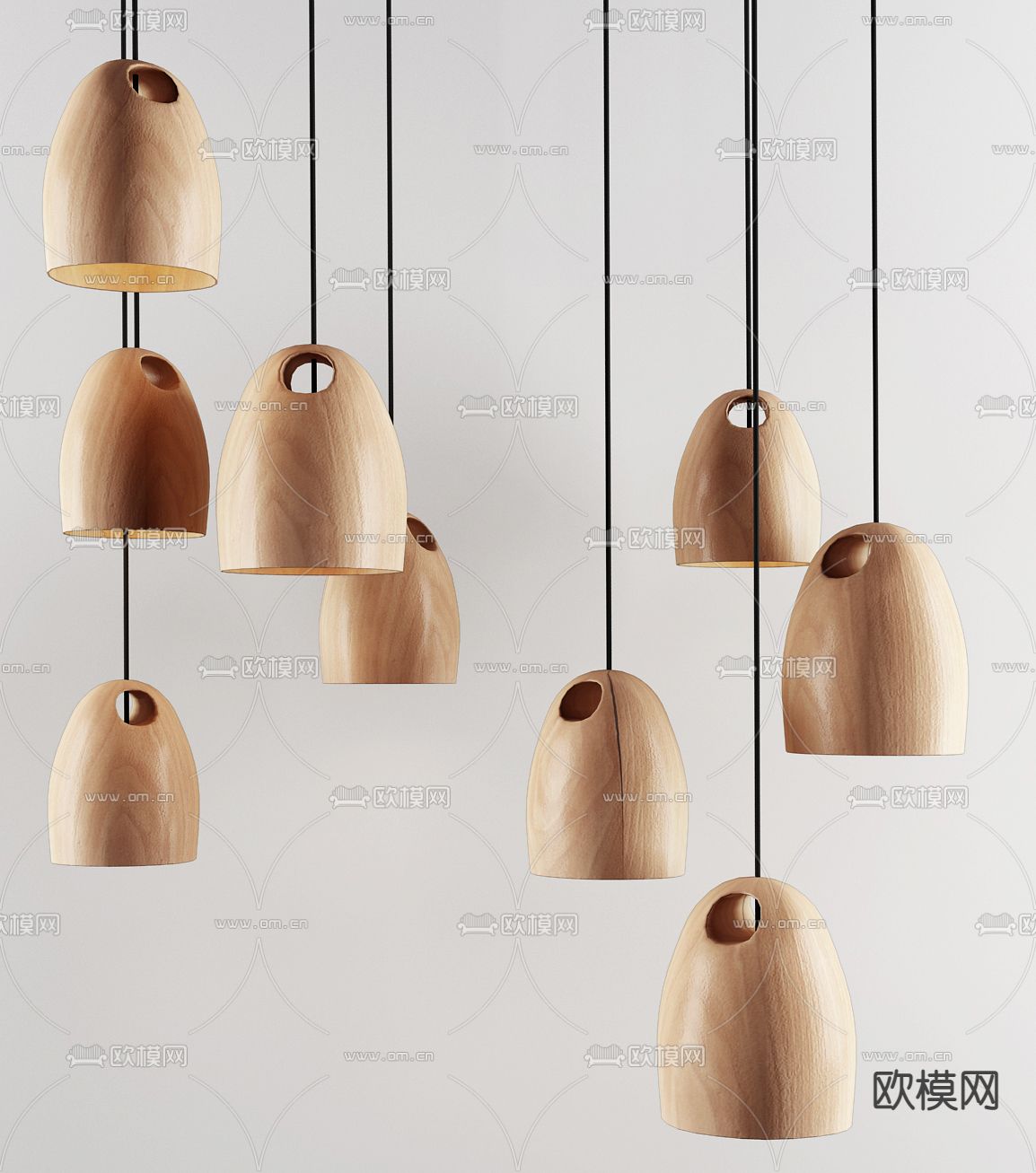 现代木艺圆头装饰吊灯3d模型下载