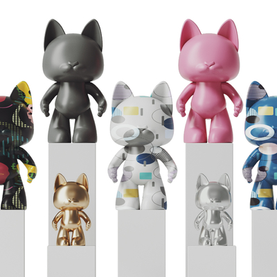  现代潮玩猫咪摆件su模型 