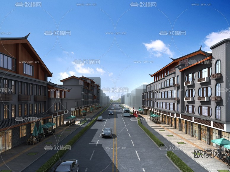 新中式商业街免费3d模型下载