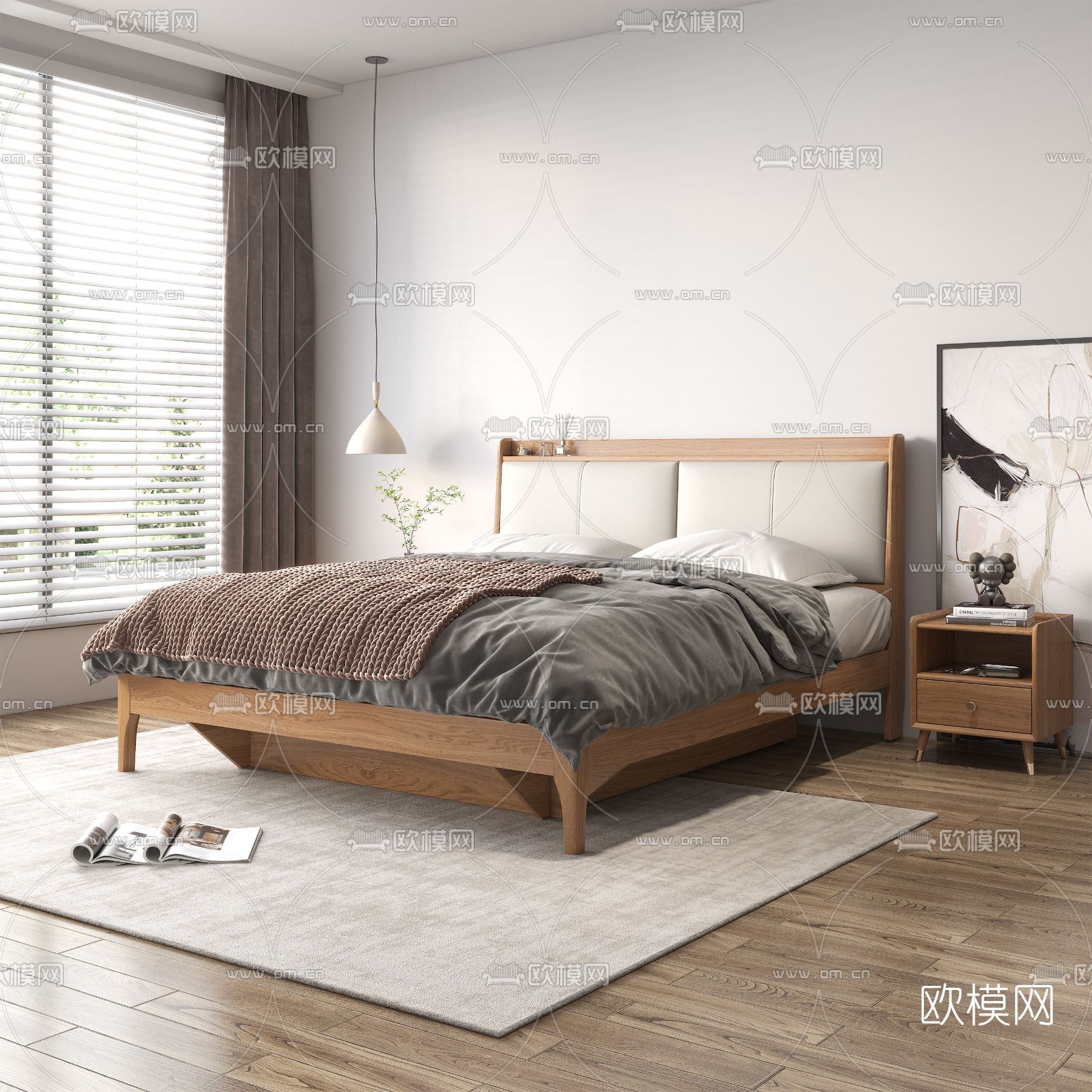 北欧实木双人床3d模型下载