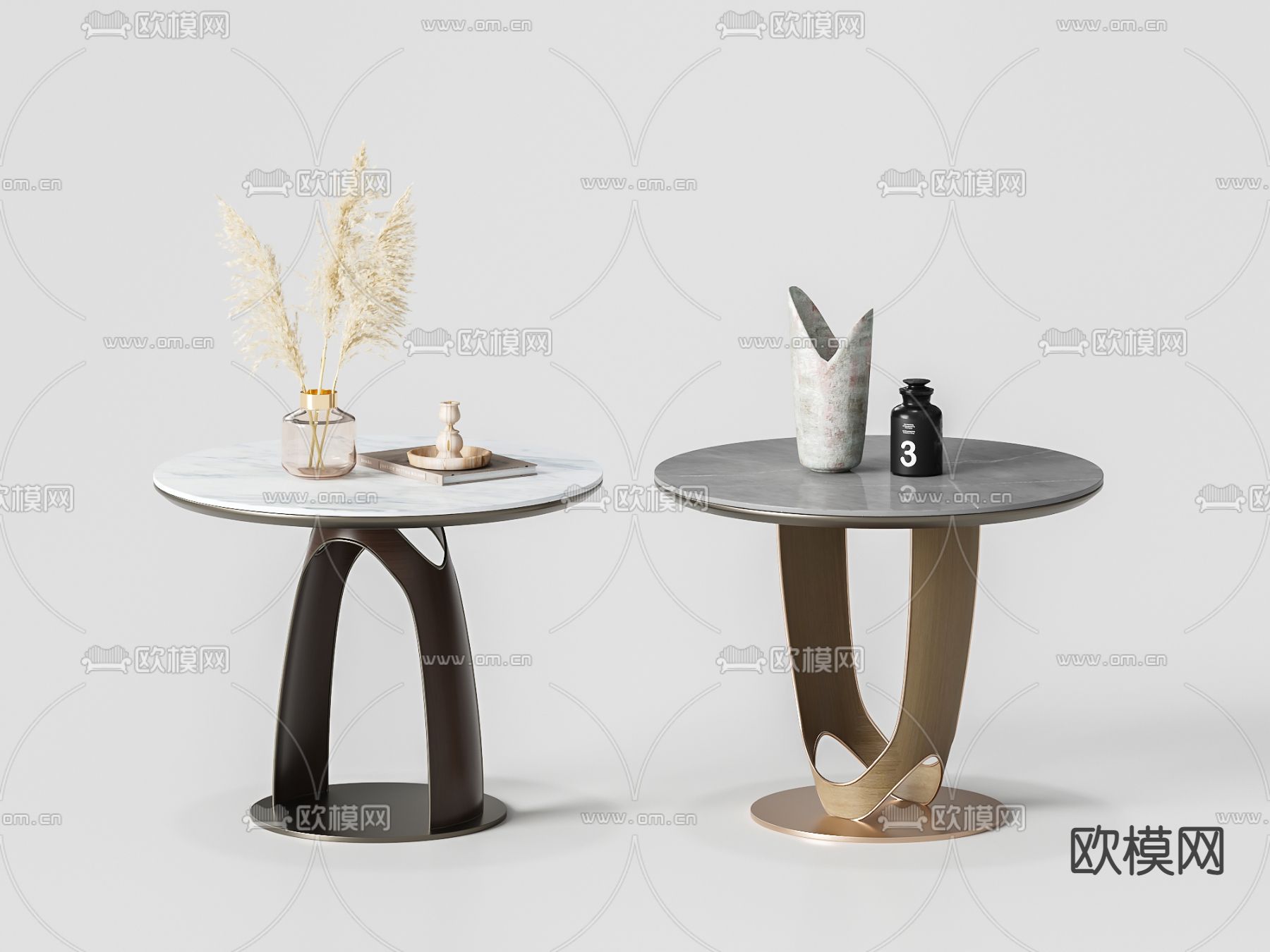 现代大理石边几圆几3d模型下载