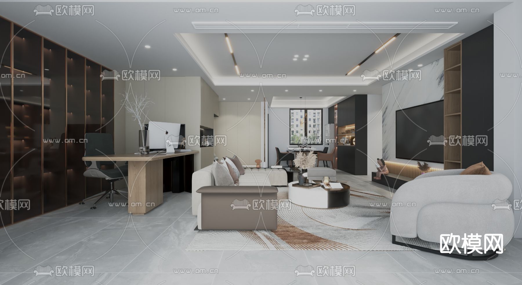 现代轻奢客餐厅免费3d模型下载（渲染图2）