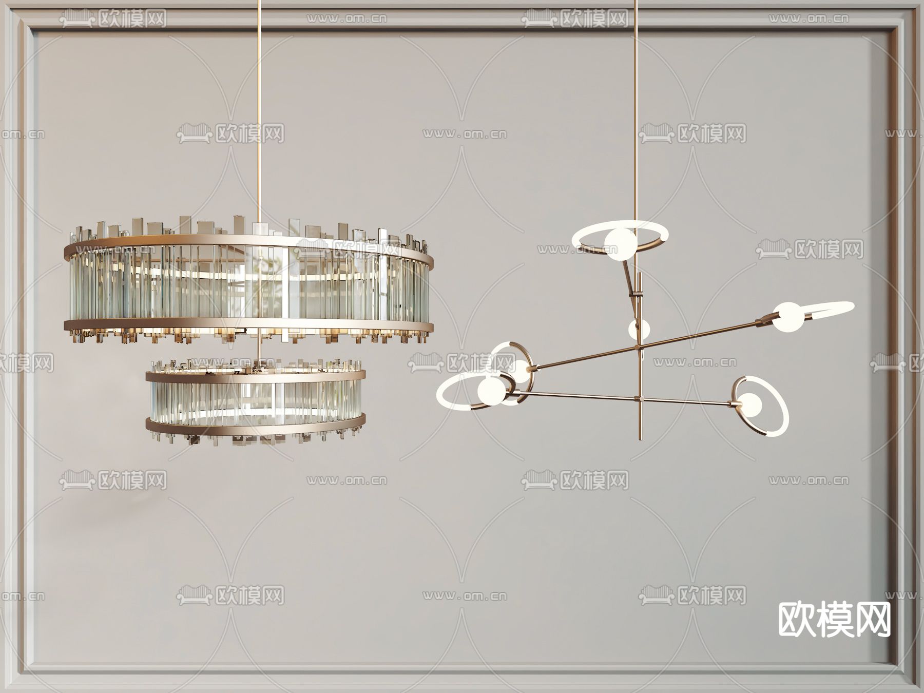 现代金属双层吊灯3d模型下载_ID:11968379_3dmax免费模型-欧模网